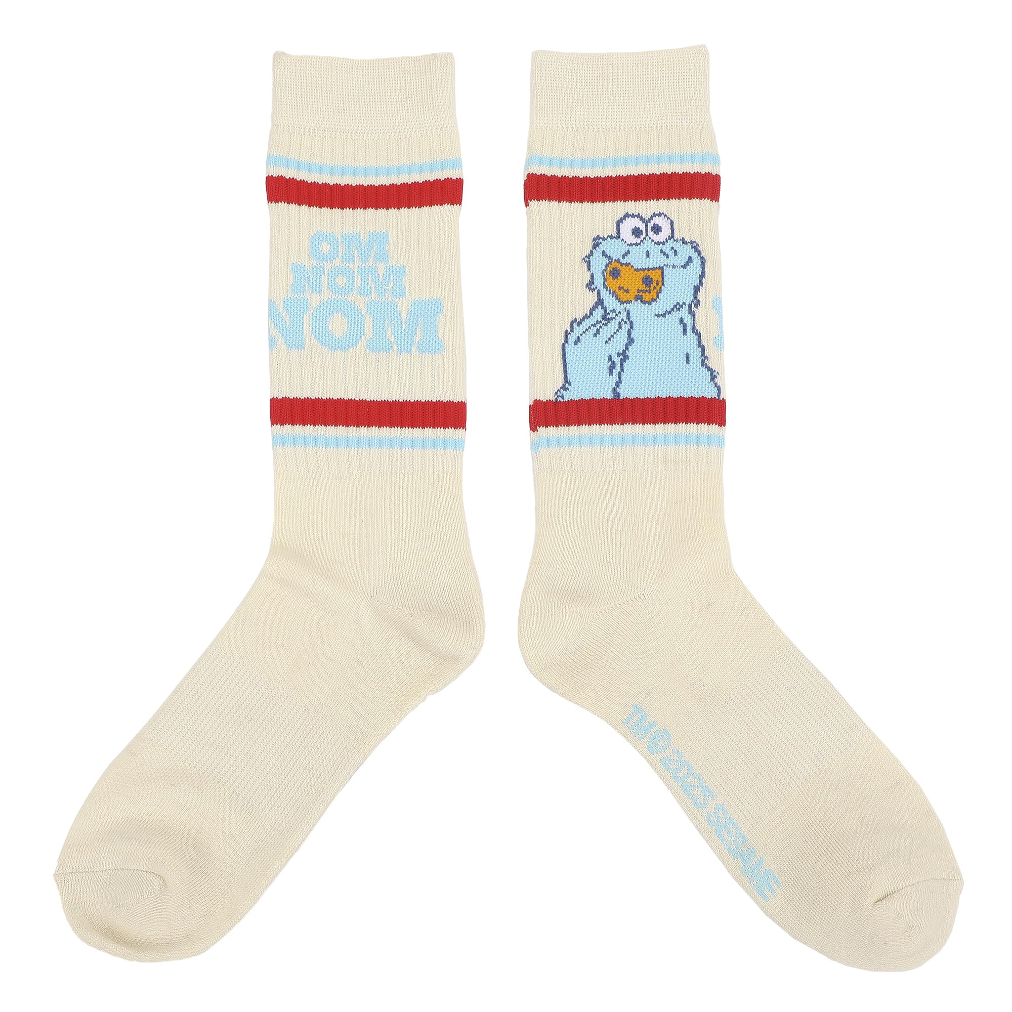 Sesame Street Om Nom Nom Striped Mens Athletic Crew Socks