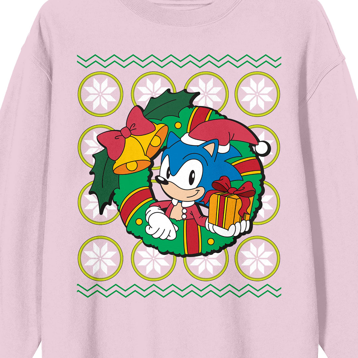 Sonic The Hedgehog Sonic Christmas Wreath Crew Neck Long Sleeve Cradle Pink Adult Sweatshirt