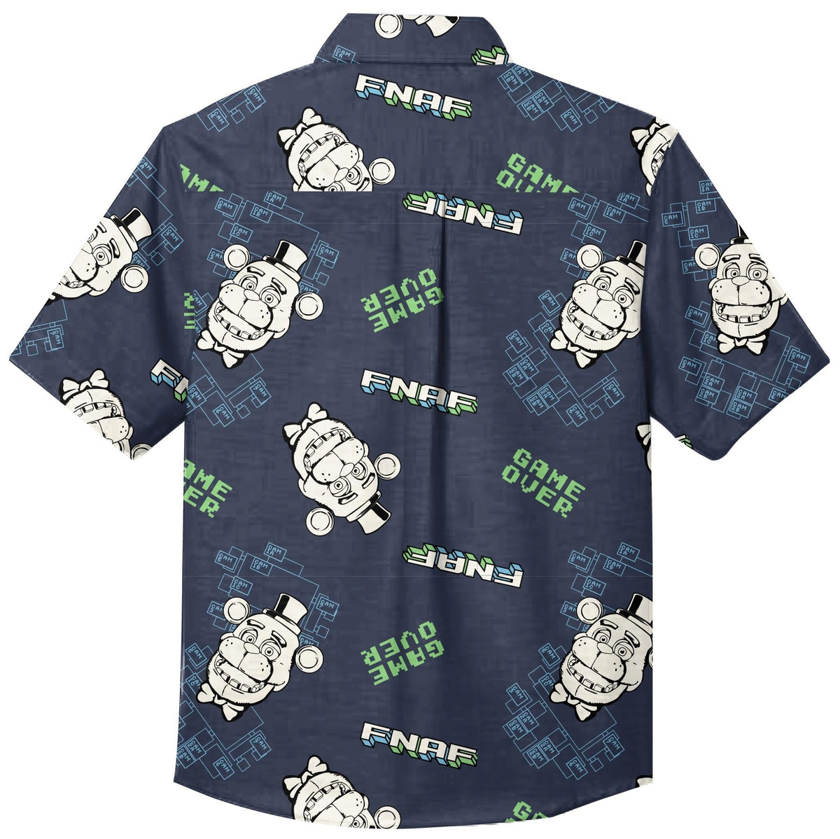 Five Nights At Freddy's Freddy Game Over All-Over Print Boy's Navy Short Sleeve Button-Down Shirt