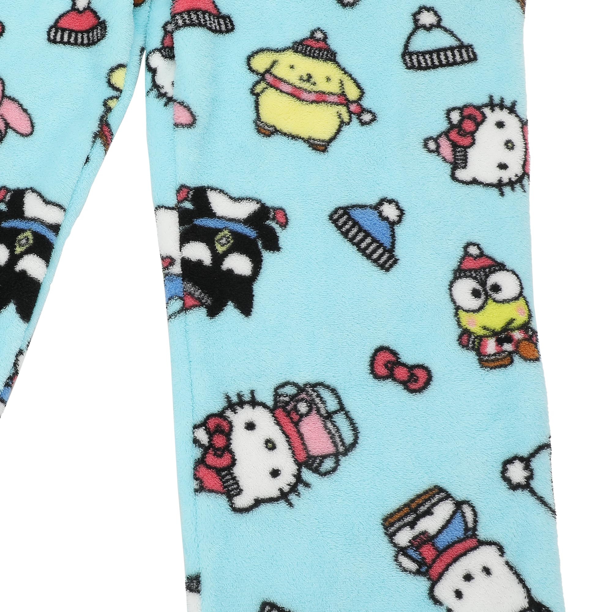 Hello Kitty & Friends Characters All-Over Print Women's Light Blue Plush Sleep Pajama Pants