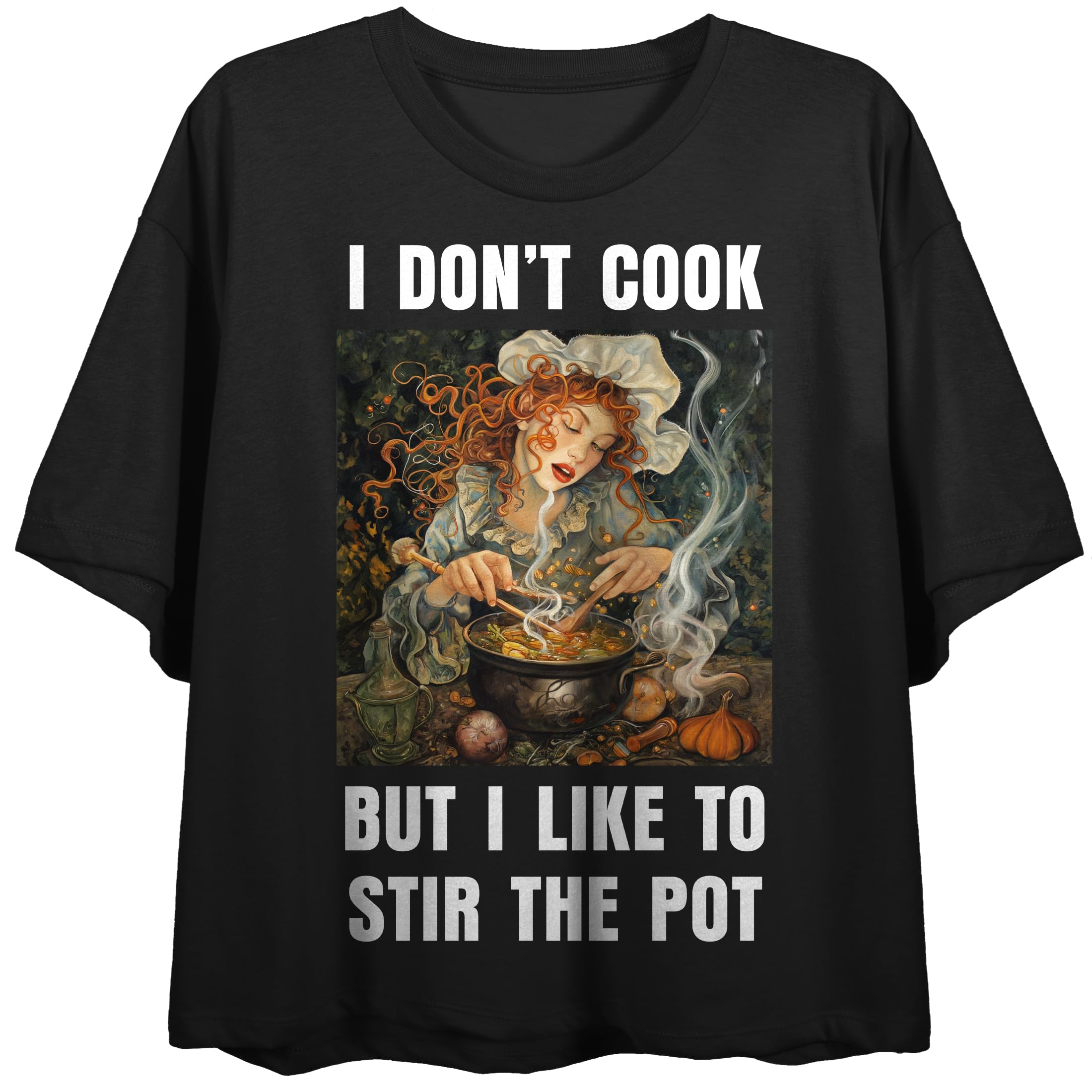Stir The Pot Crew Neck Short Sleeve Women's Black Crop Top