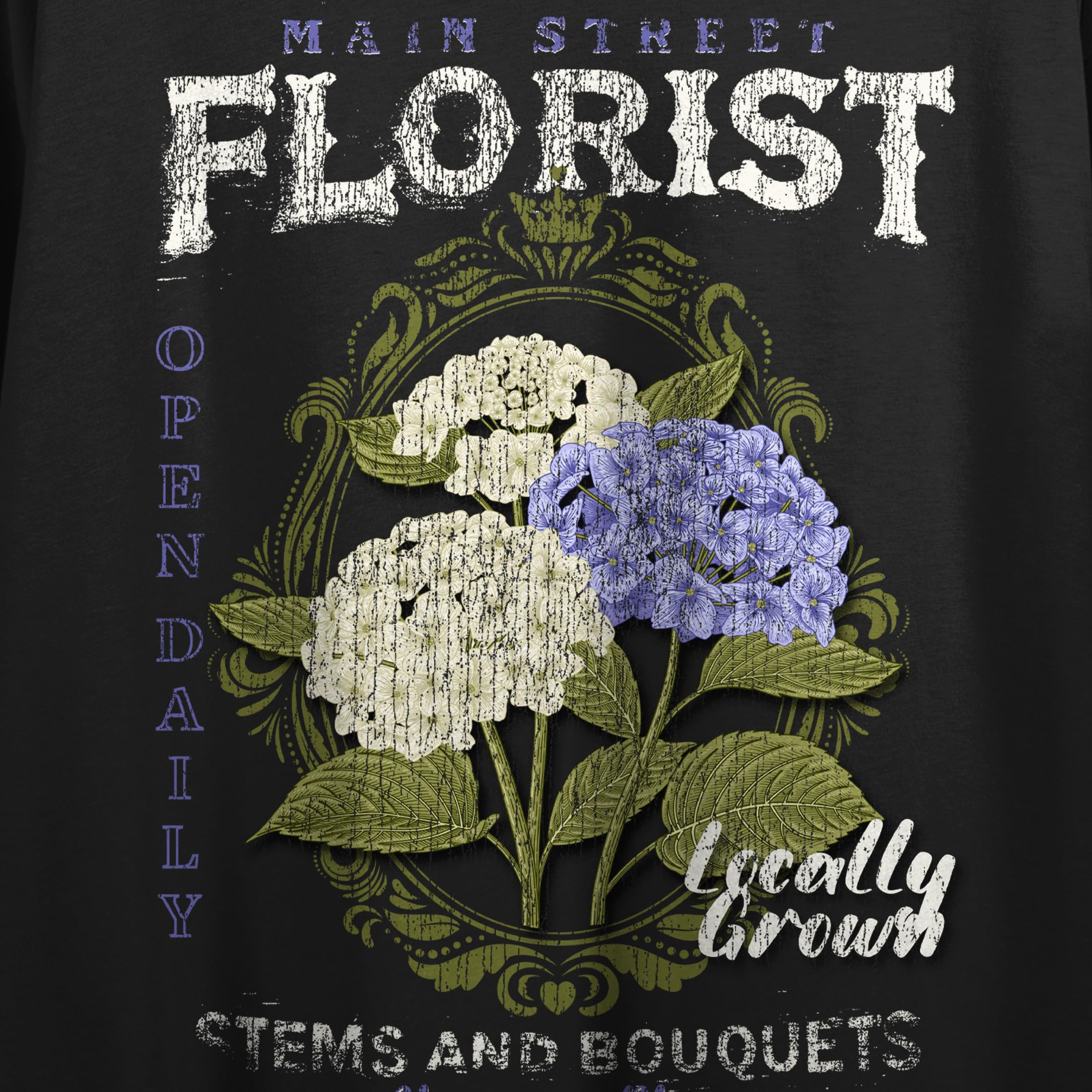 Main Street Florist Locally Grown Crew Neck Short Sleeve Women's Black Crop Top