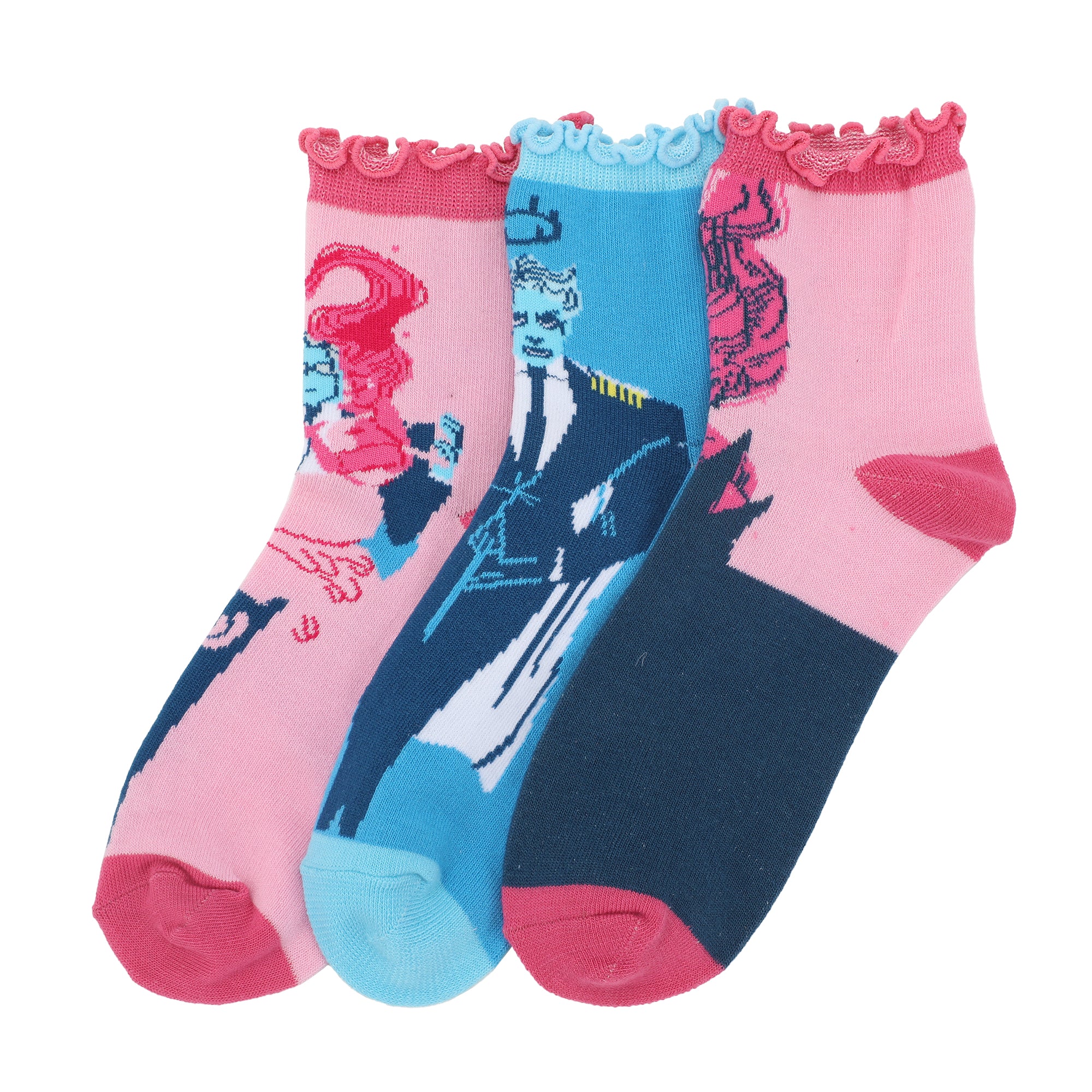 Lore Olympus Hades & Persephone Women's 3-Pair Ruffle Casual Crew Socks