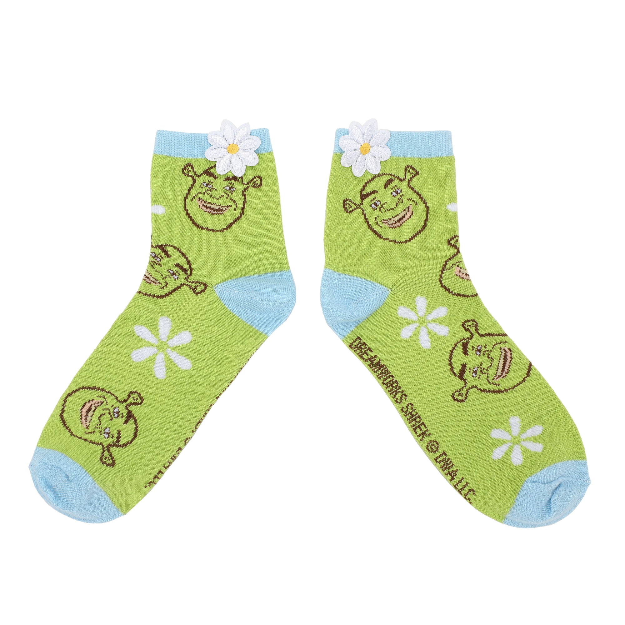 Shrek Characters & 3D Flowers Women's 3-Pair Casual Quarter Crew Ankle Socks
