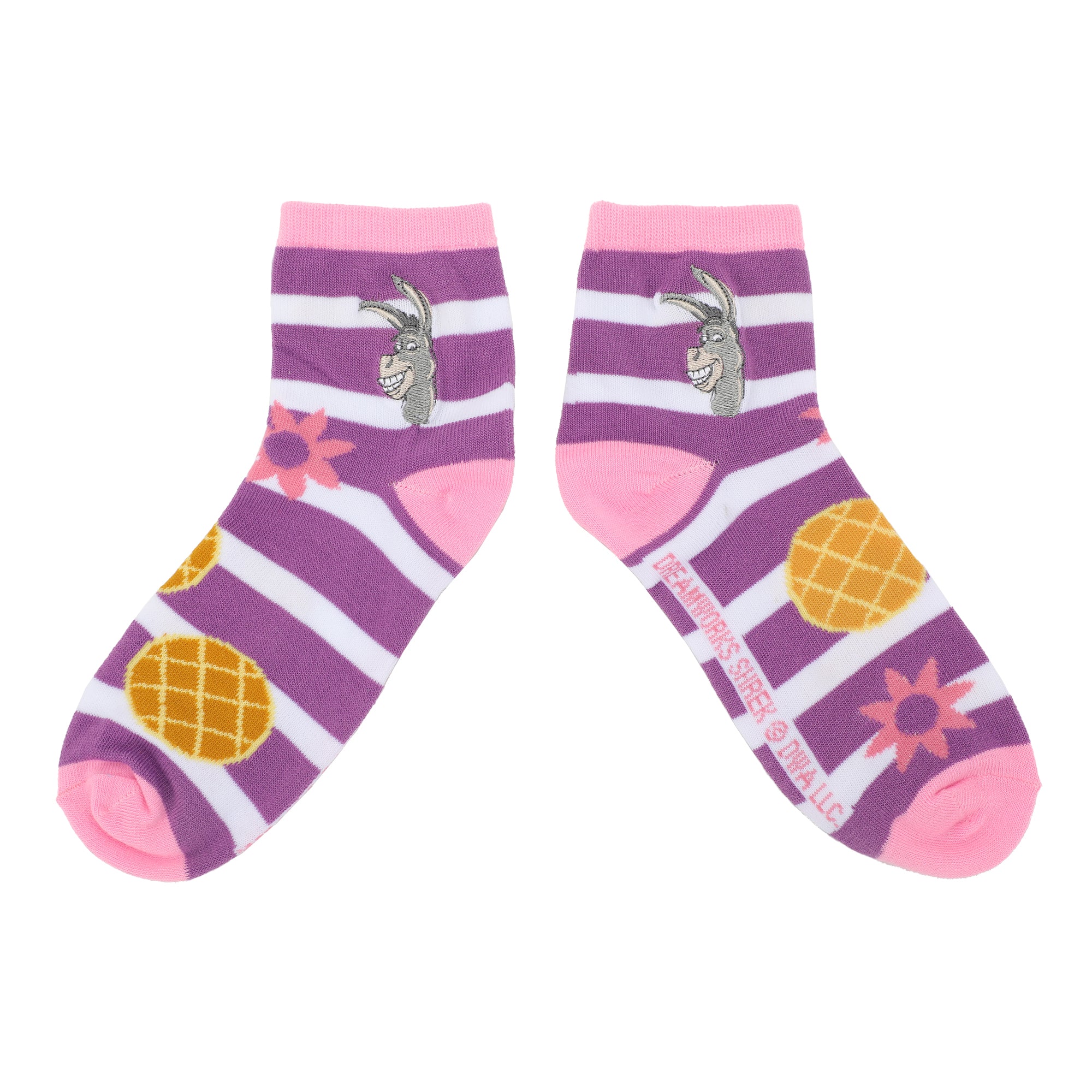 Shrek Characters & 3D Flowers Women's 3-Pair Casual Quarter Crew Ankle Socks