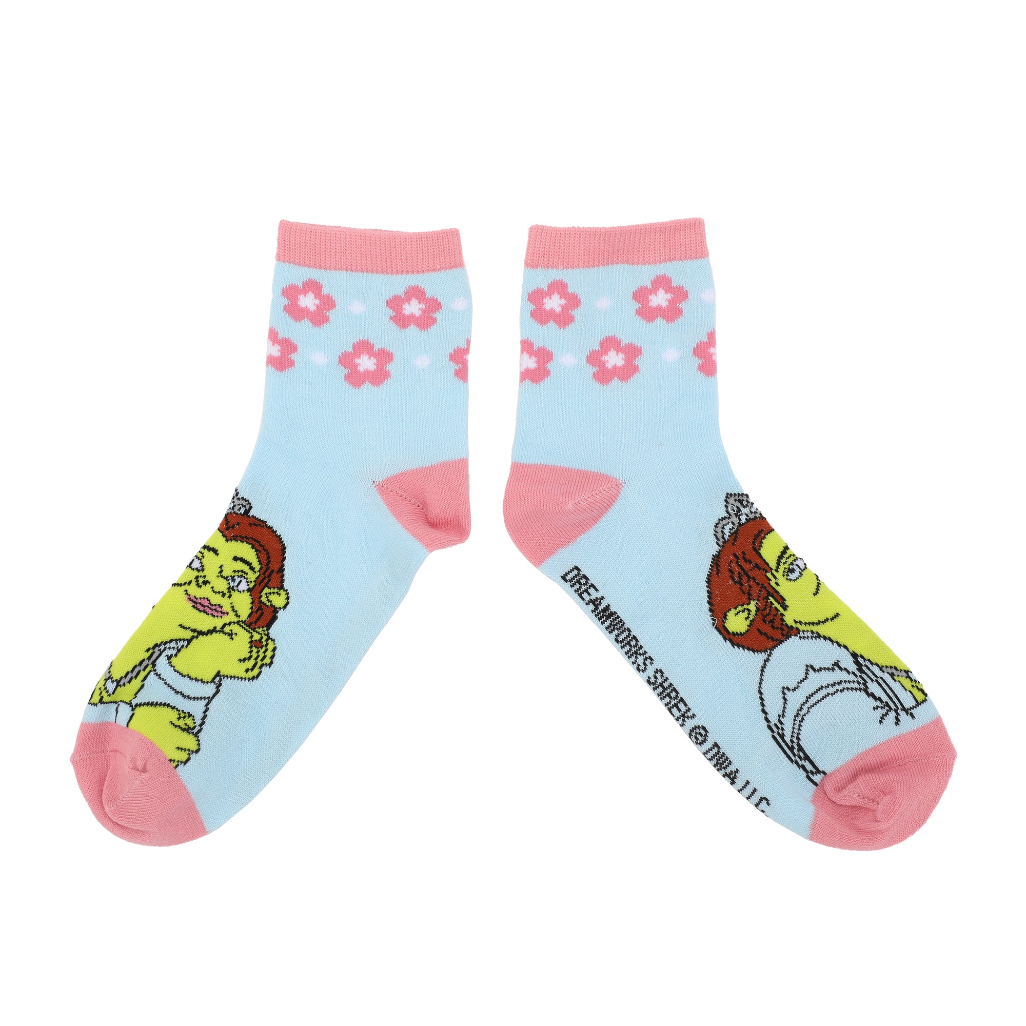 Shrek Characters & 3D Flowers Women's 3-Pair Casual Quarter Crew Ankle Socks
