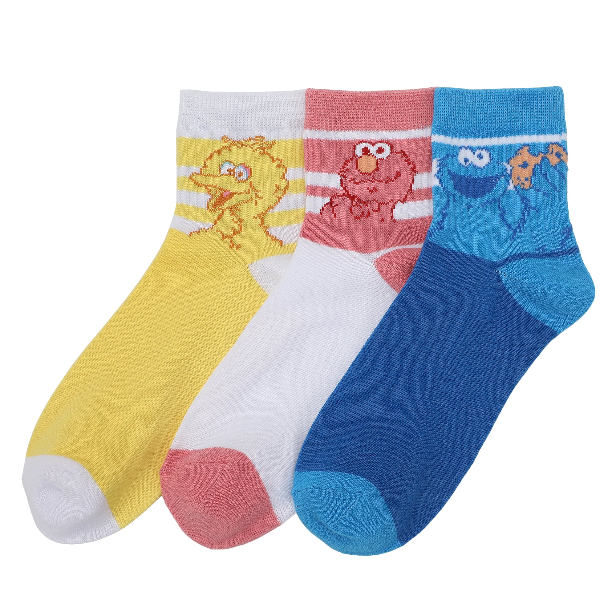 Sesame Street Character Art Women's 3-Pair Casual Quarter Crew Socks-OSFA