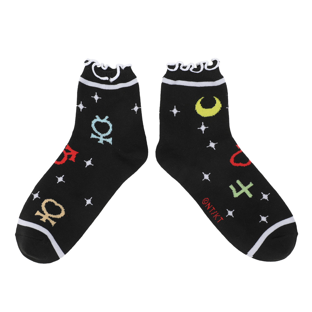 Sailor Moon Cosmic Symbols & Cats Women's 3-Pair Lettuce Edge Casual Quarter Crew Socks