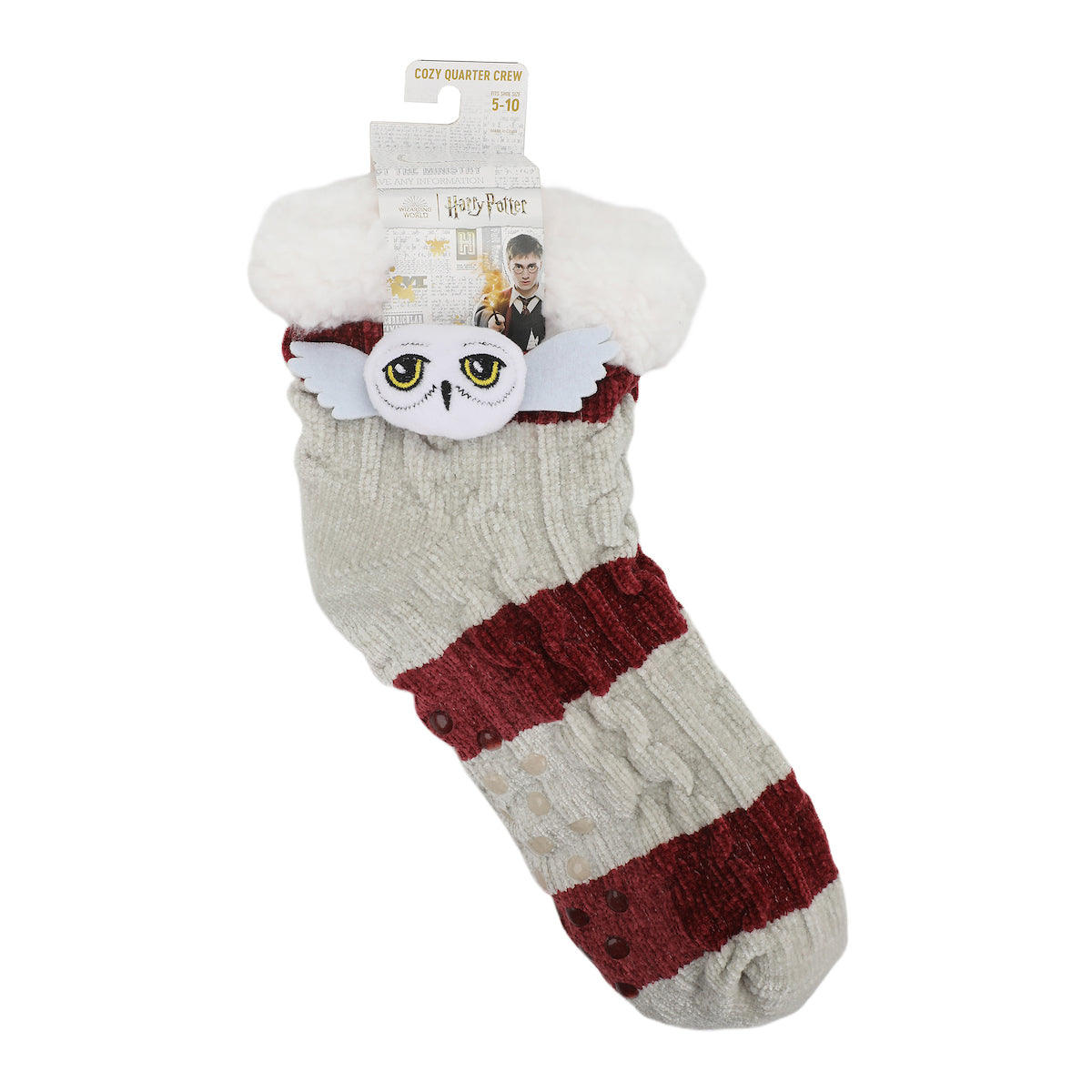 Harry Potter Hedwig Character Patch Women's Faux Shearling Lined Quarter Crew Socks