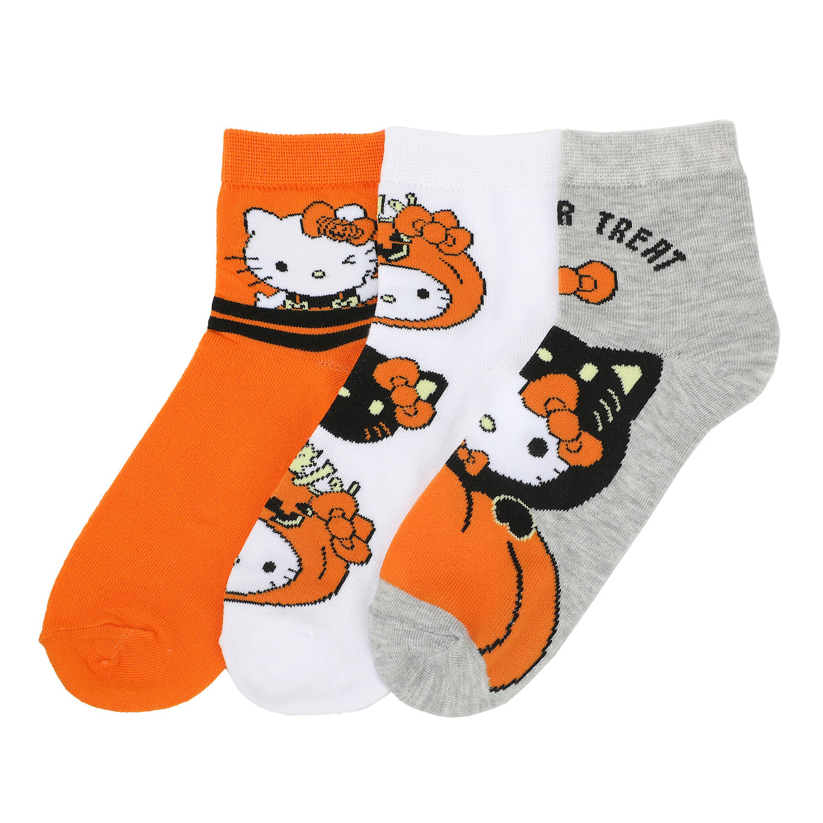 Hello Kitty Halloween Women's 3-Pair Quarter Crew Socks Box Set