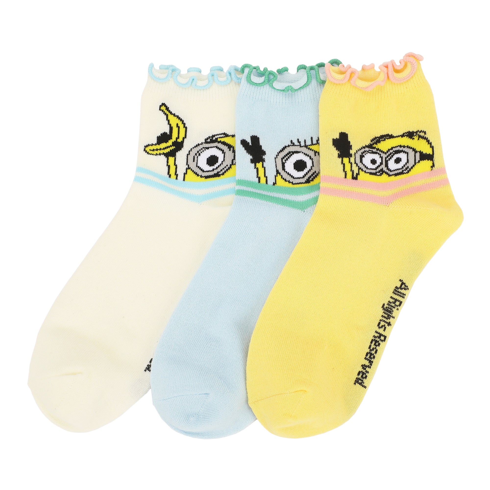 Minions Minions Peekaboo Womens Casual Quarter Crews 3 pack