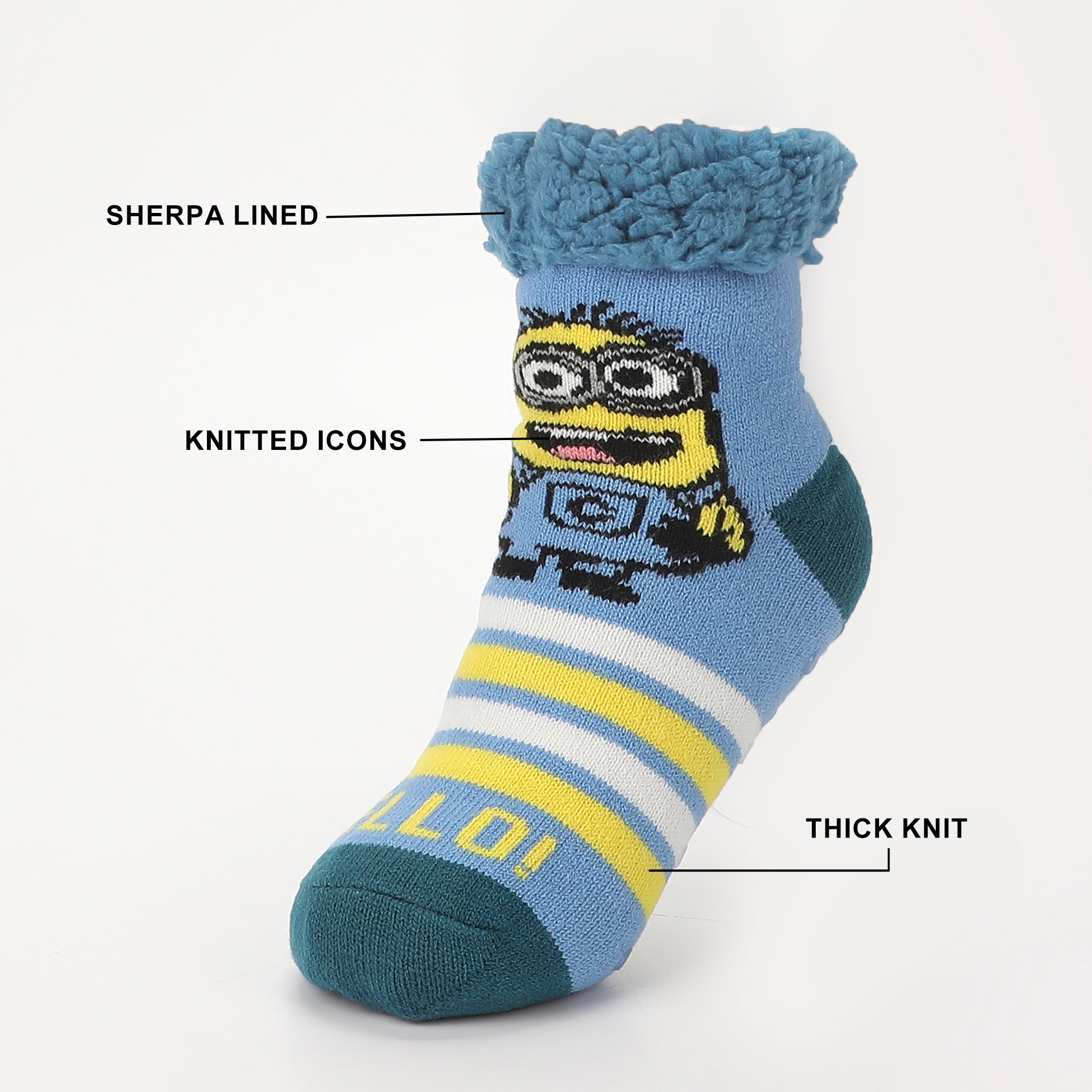 Minions Waving Minion With Bello Women's Faux Sherpa Lined Quarter Crews