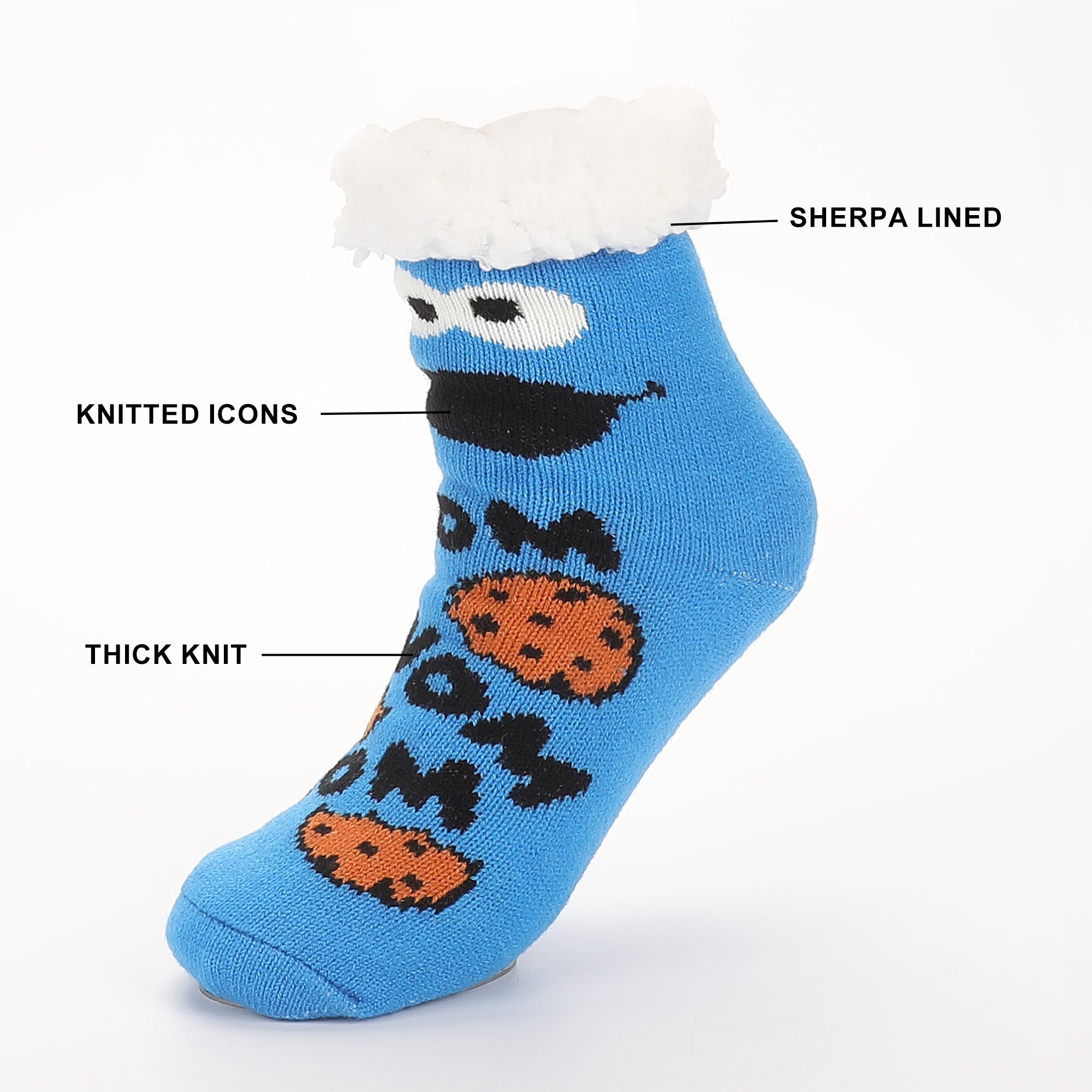Sesame Street Cookie Monster Sherpa Lined Womens Faux Sherpa Lined Quarter Crew Socks