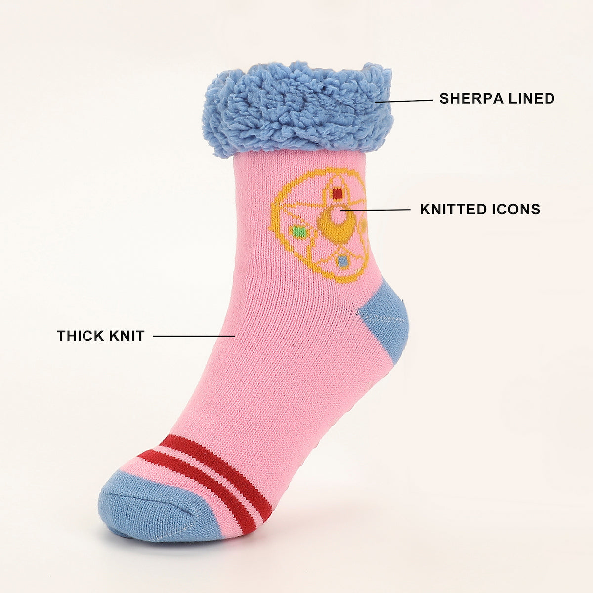 Sailor Moon Symbol Womens Faux Sherpa Lined Quarter Crew Sock