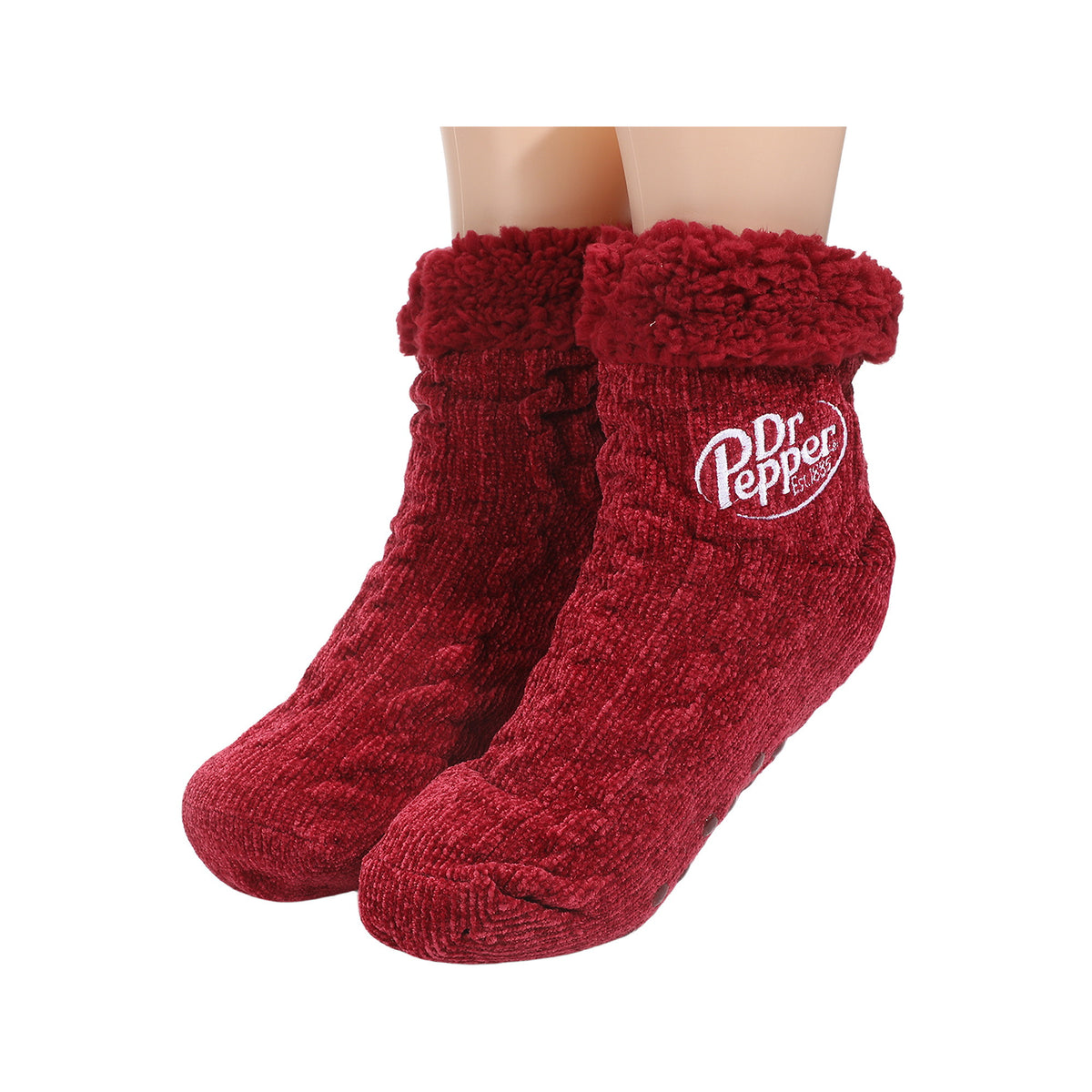 Dr Pepper Embroidered Logo Maroon Cable Knit Quarter Crew Sock