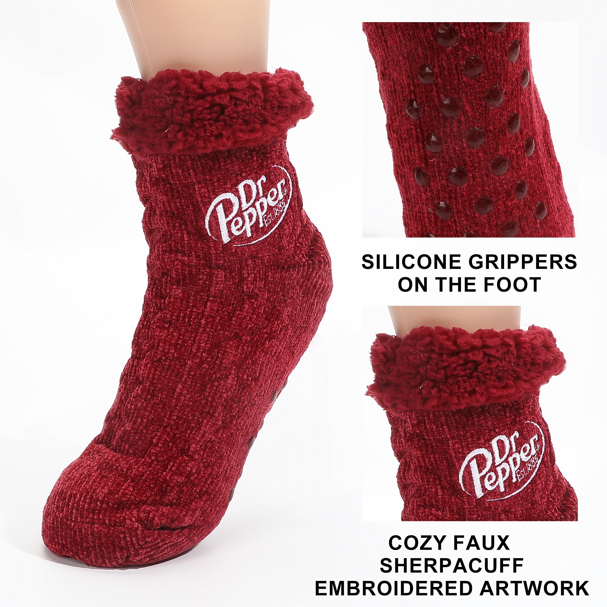 Dr Pepper Embroidered Logo Maroon Cable Knit Quarter Crew Sock