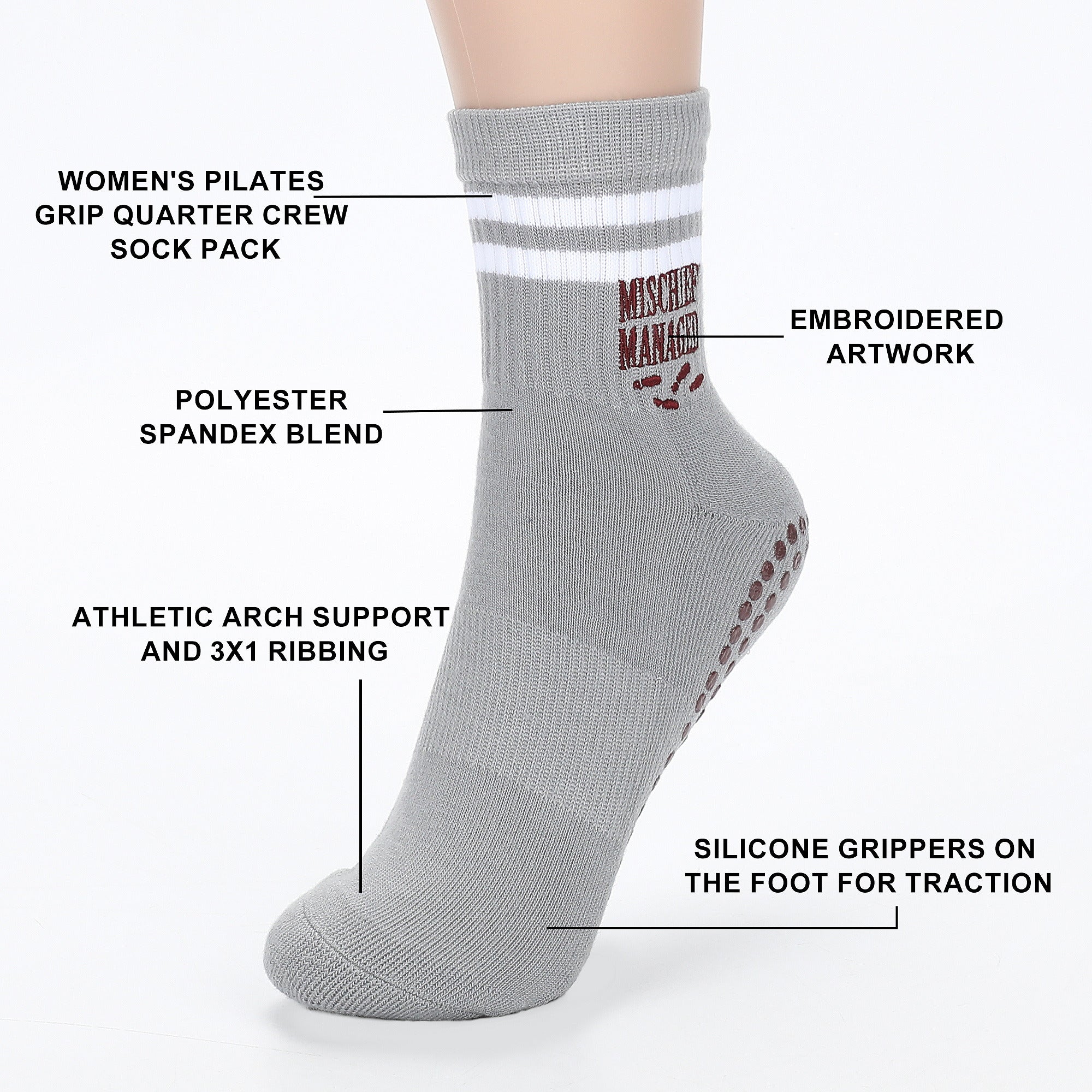 Harry Potter Hogwarts Mischief Managed Women’s 3-Pair Pack Plate Grip Quarter Crew Socks