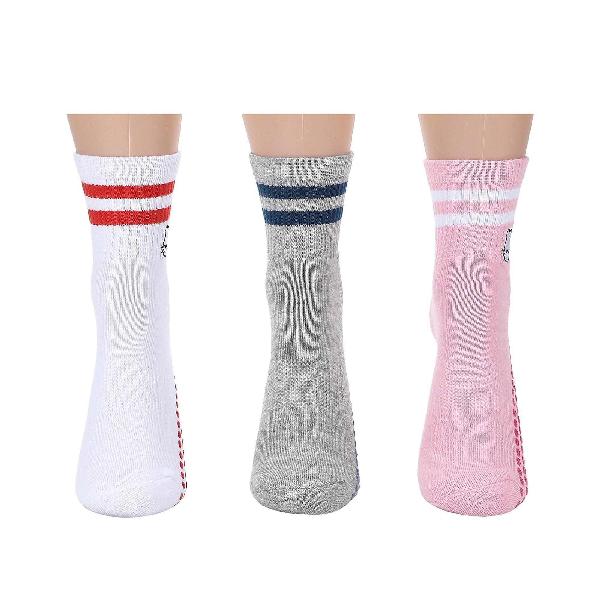 Hello Kitty Character Faces Women’s 3-Pair Pack Plate Grip Quarter Crew Socks