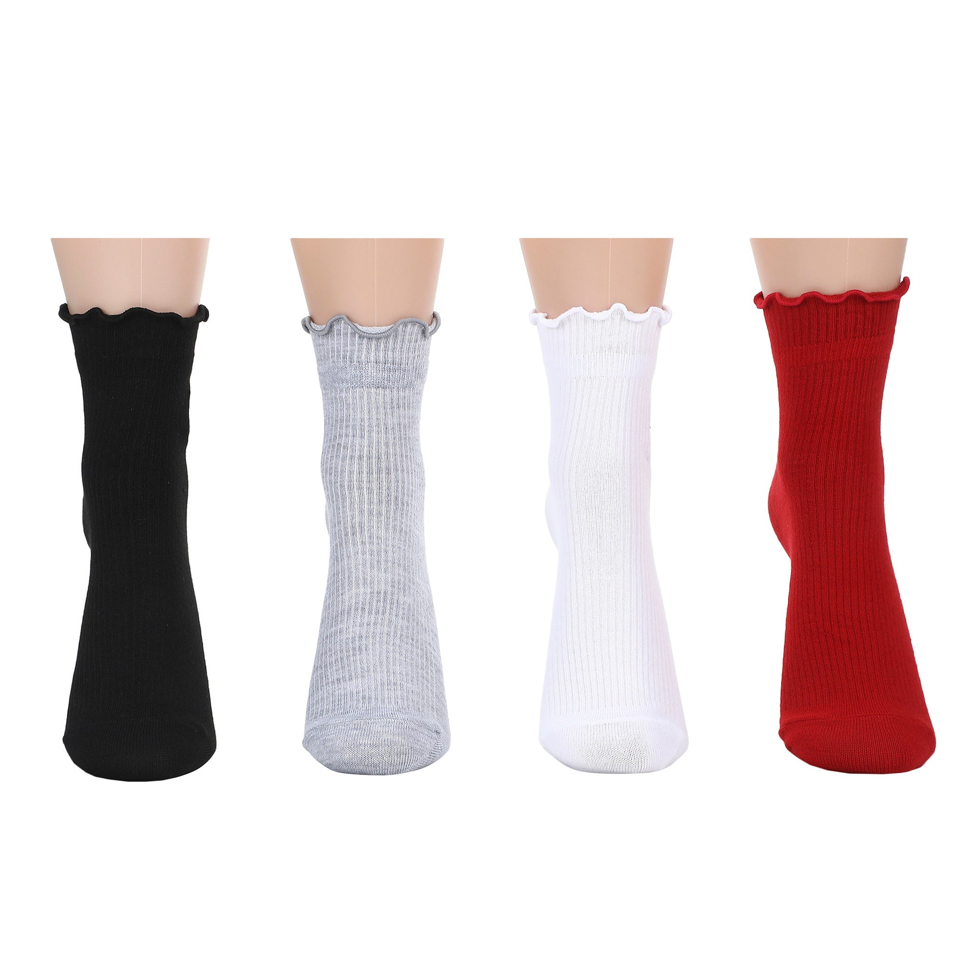 Hello Kitty Character Art Women’s 4-Pair Pack Ruffle Cuff Quarter Crew Socks