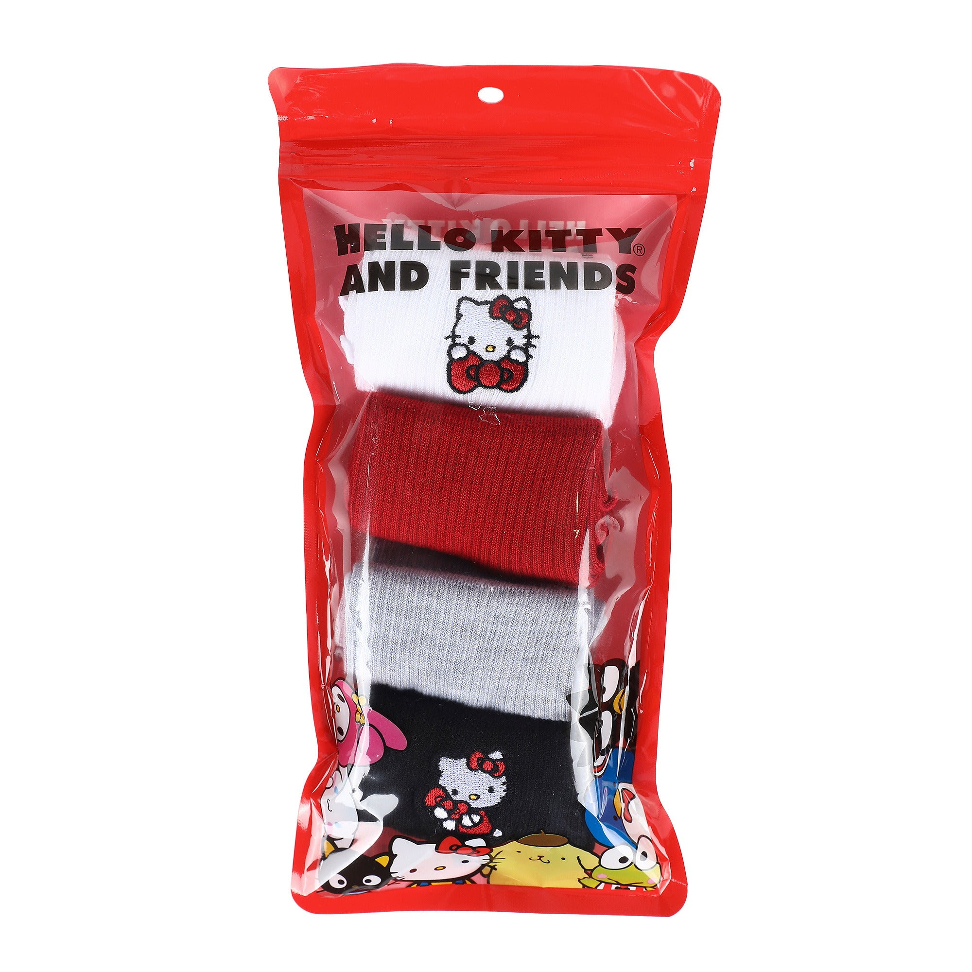 Hello Kitty Character Art Women’s 4-Pair Pack Ruffle Cuff Quarter Crew Socks