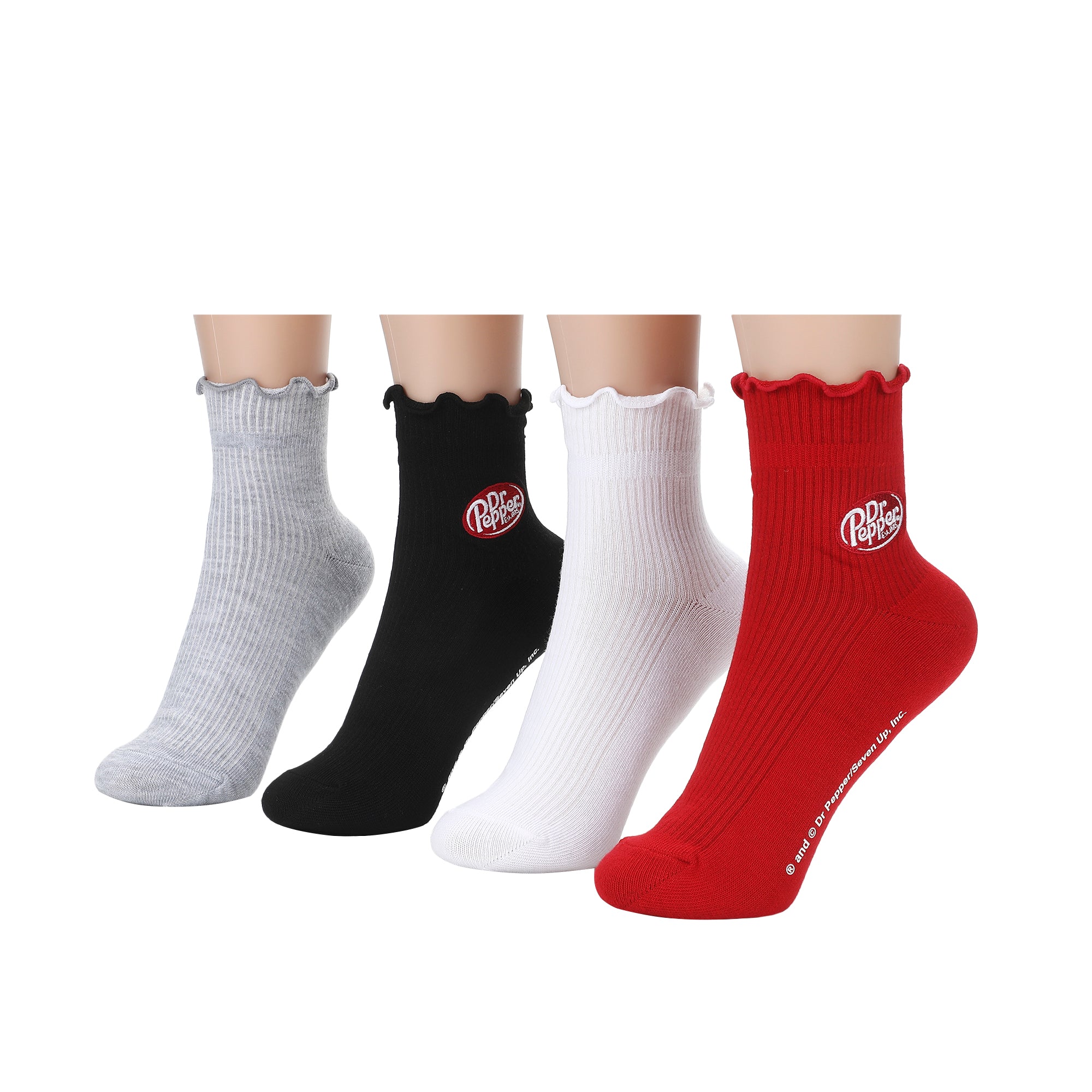 Dr Pepper Classic Logo Women’s Quarter Crew Ruffle Socks (Pack of 4)