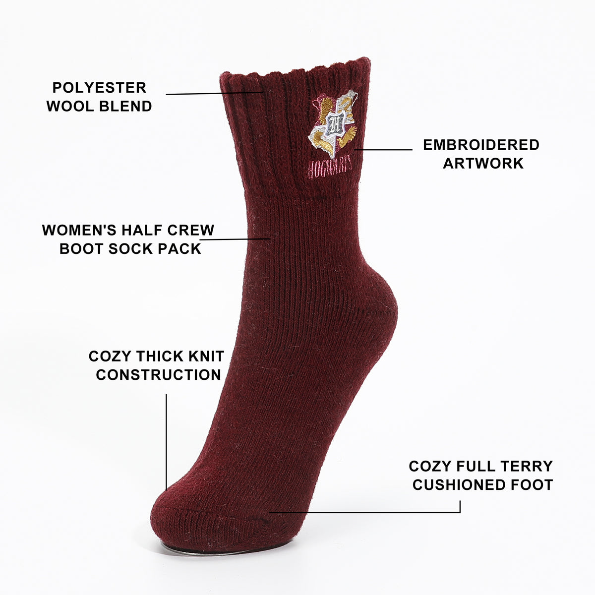 Harry Potter Hogwarts Icons Women's Novelty Half Crew Boot Socks (Pack of 2)