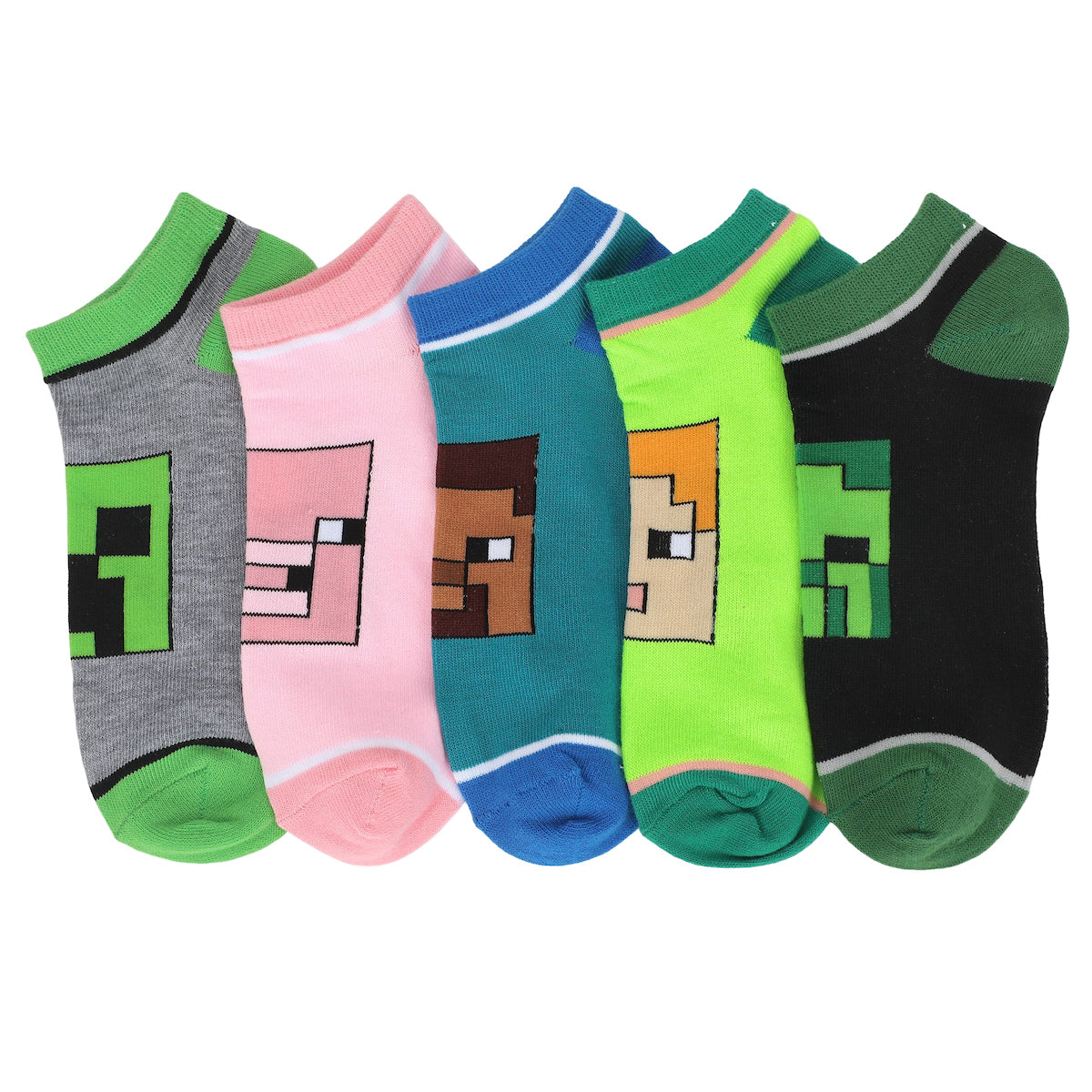 Minecraft Character Heads 5-Pair Ankle Socks