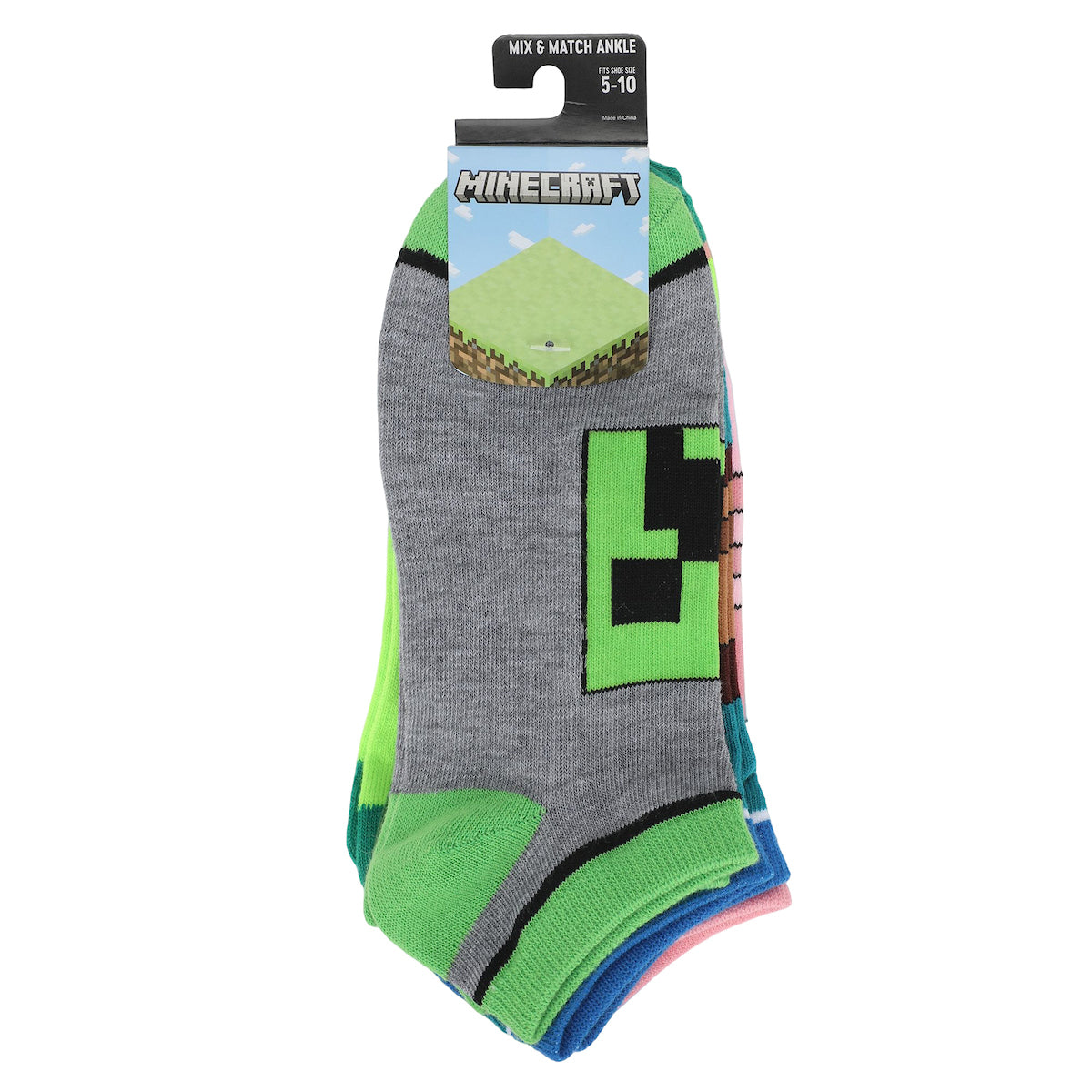 Minecraft Character Heads 5-Pair Ankle Socks
