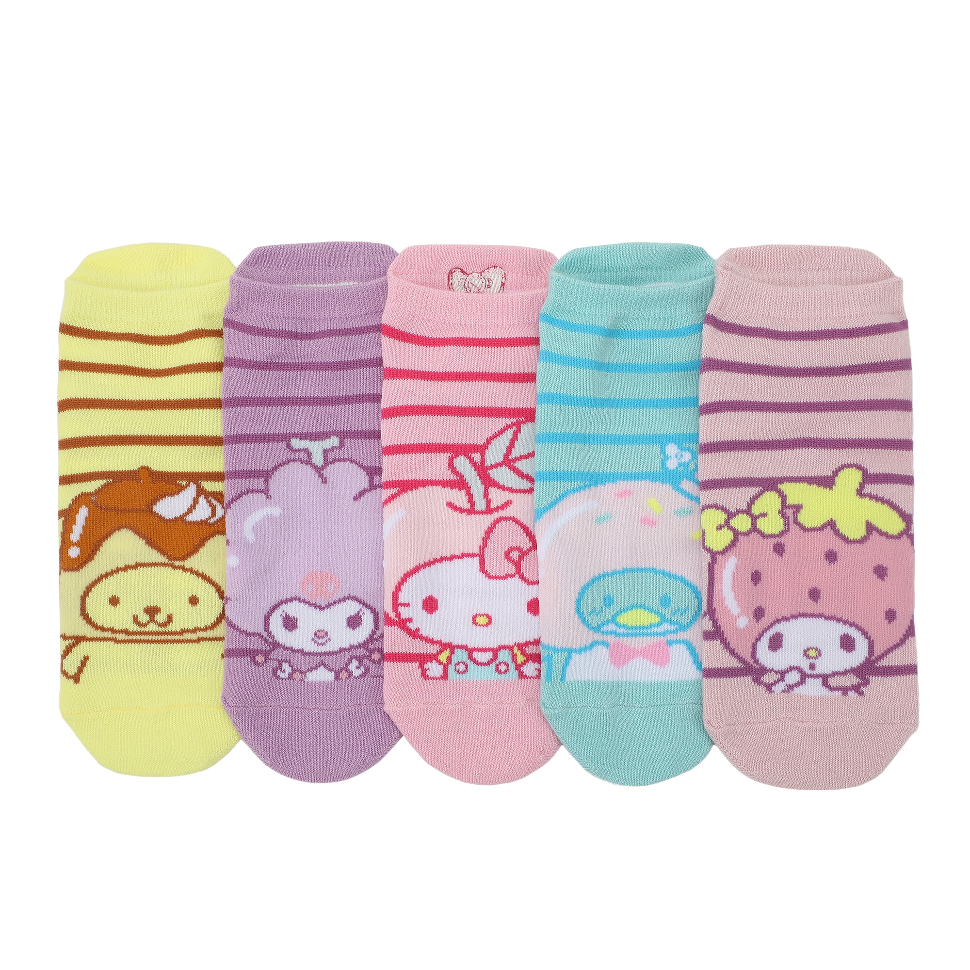 Hello Kitty & Friends Bathtime Women's 5-Pair Striped Ankle Socks