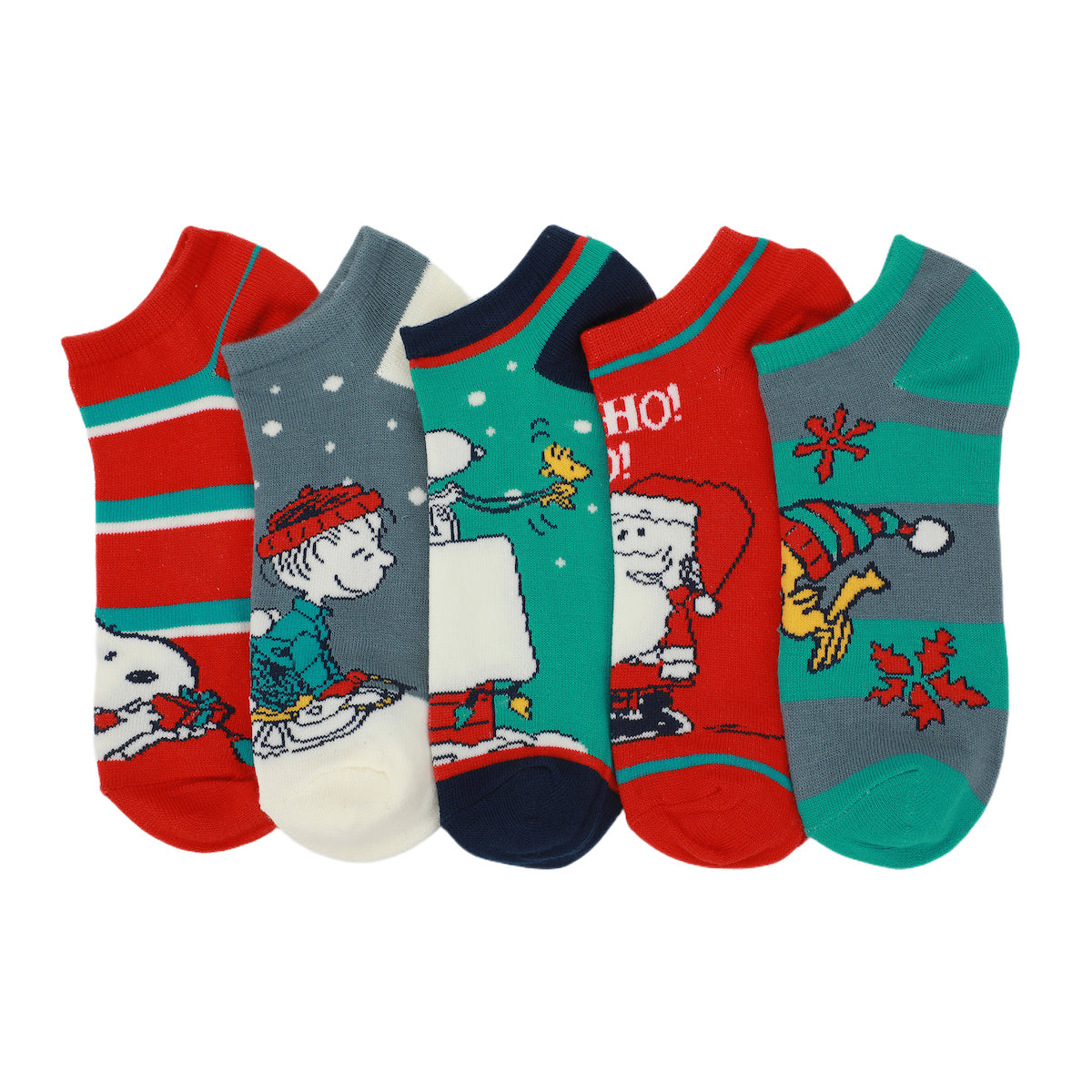 Peanuts Winter Holiday Scenes Women's 5-Pair Ankle Socks