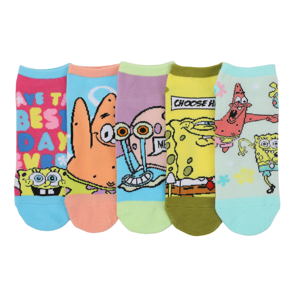 Spongebob Squarepants Character Art Women's 5-Pair Ankle Socks