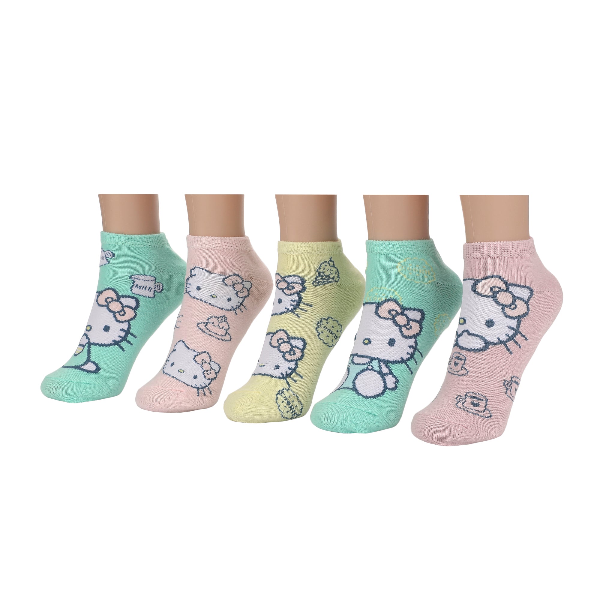 Hello Kitty Characters AOP Scalloped Cuffs Womens Ankle Socks 5 Pack