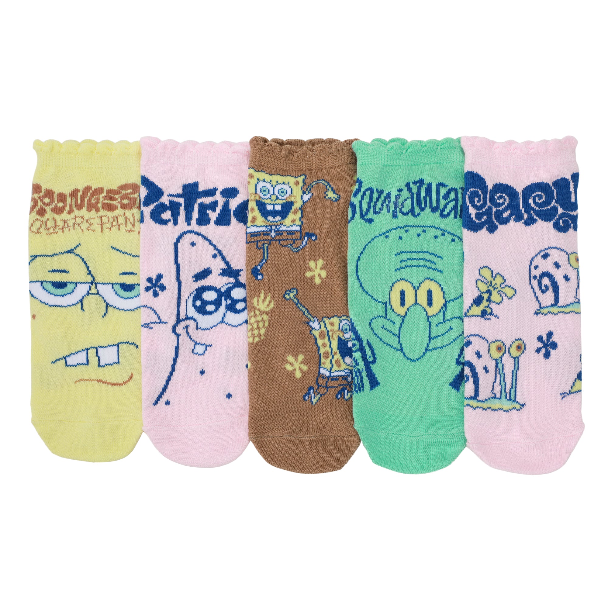 Spongebob Squarepants Character Art Women's 5-Pair Ankle Socks