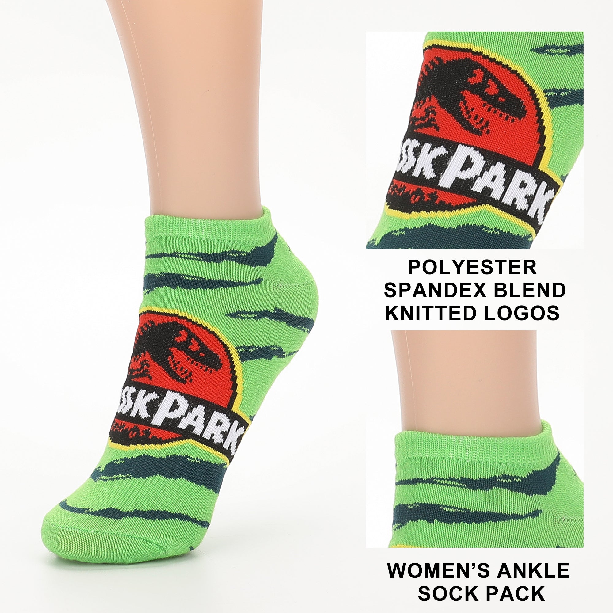 Jurassic Park AOP Text Womens Ankle Socks 5 Pack