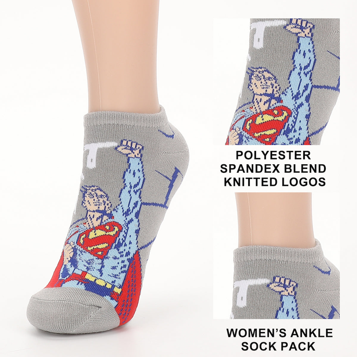 Superman Characters Womens Ankle Socks 5 Pack