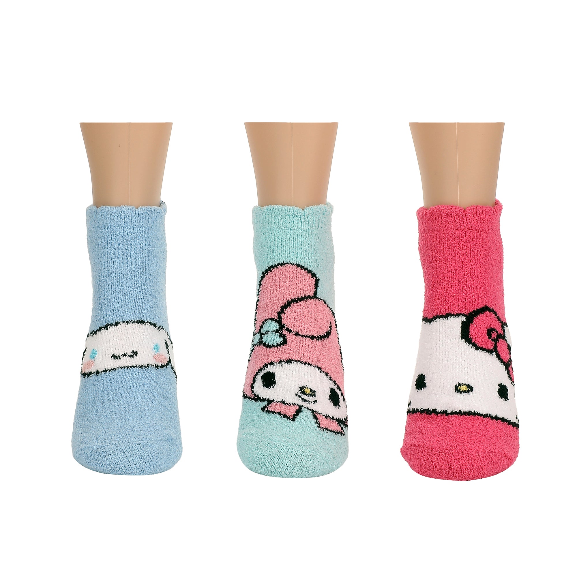 Hello Kitty My Melody, Hello Kitty, My Melody And Cinnamoroll Womens Ankle Socks 3 Pack