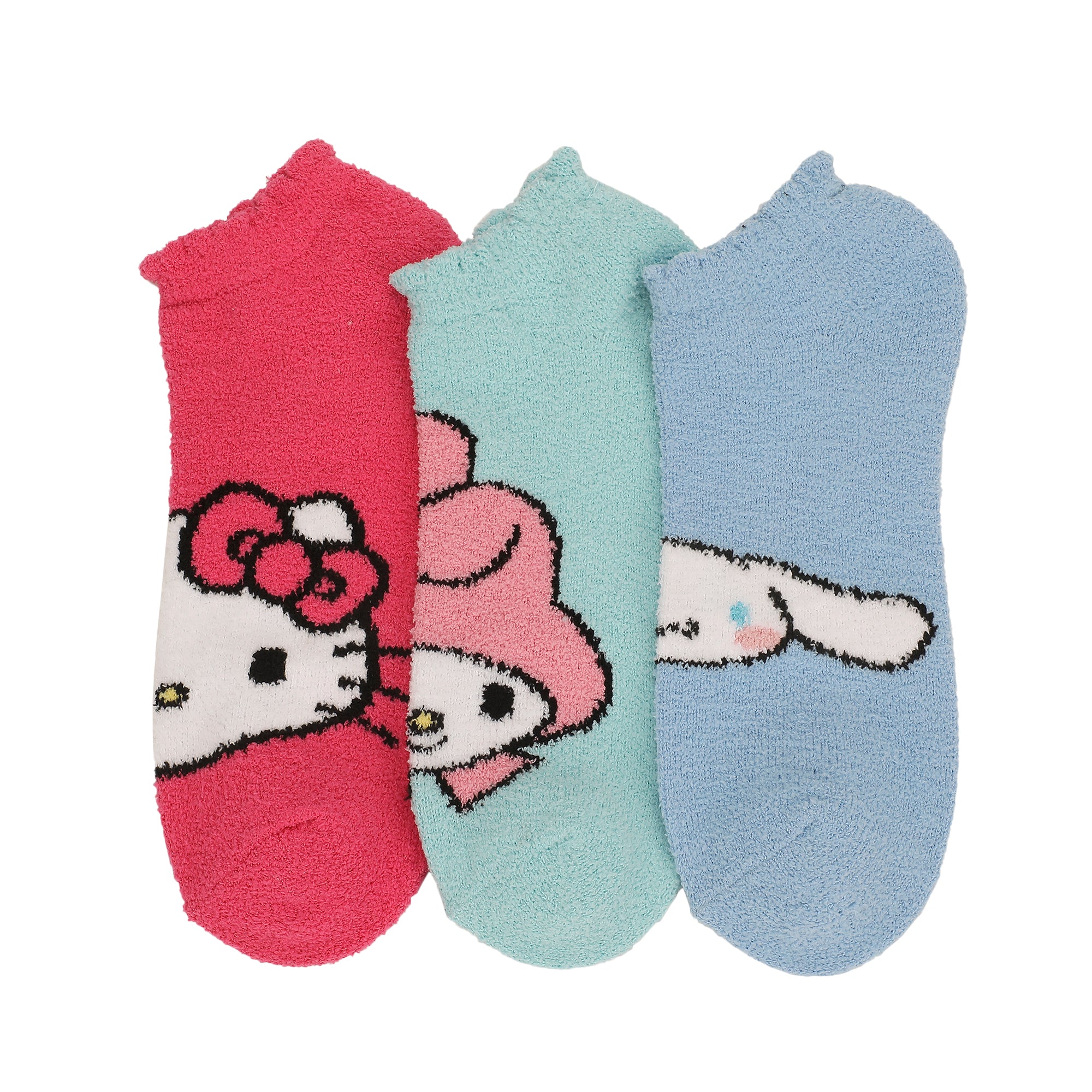 Hello Kitty My Melody, Hello Kitty, My Melody And Cinnamoroll Womens Ankle Socks 3 Pack