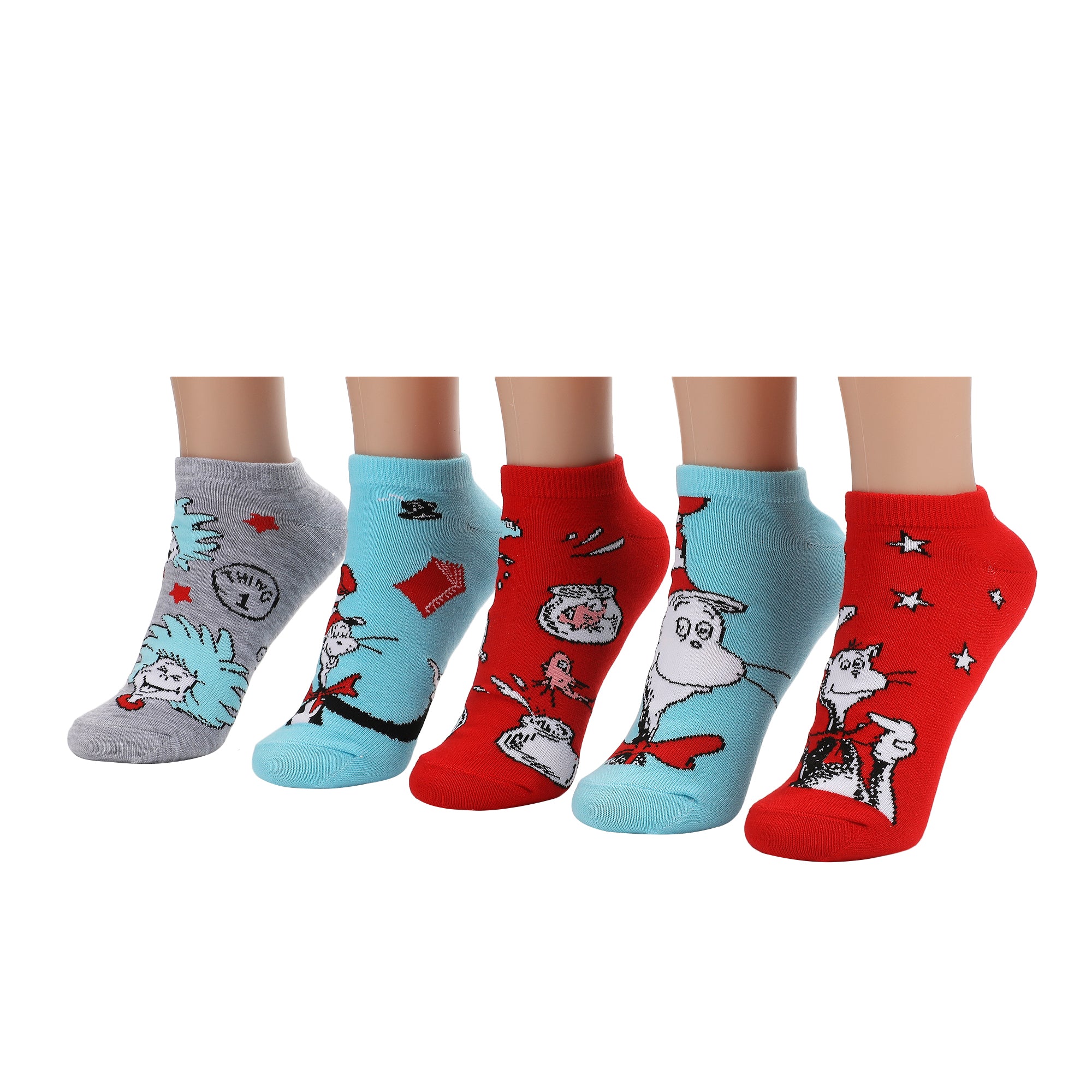 Dr. Seuss The Cat In The Hat Characters Women’s 5-Pair Pack Ankle Socks
