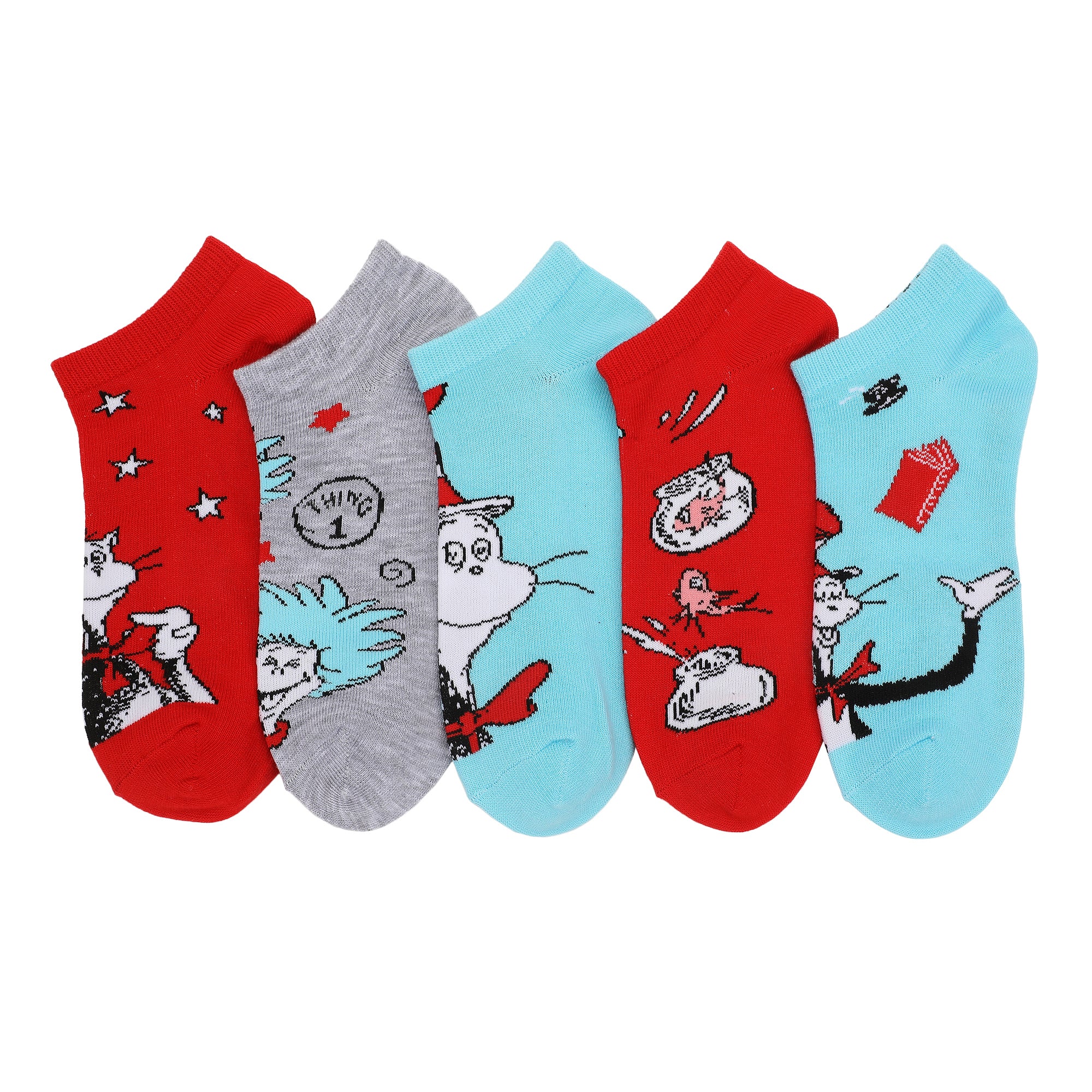 Dr. Seuss The Cat In The Hat Characters Women’s 5-Pair Pack Ankle Socks