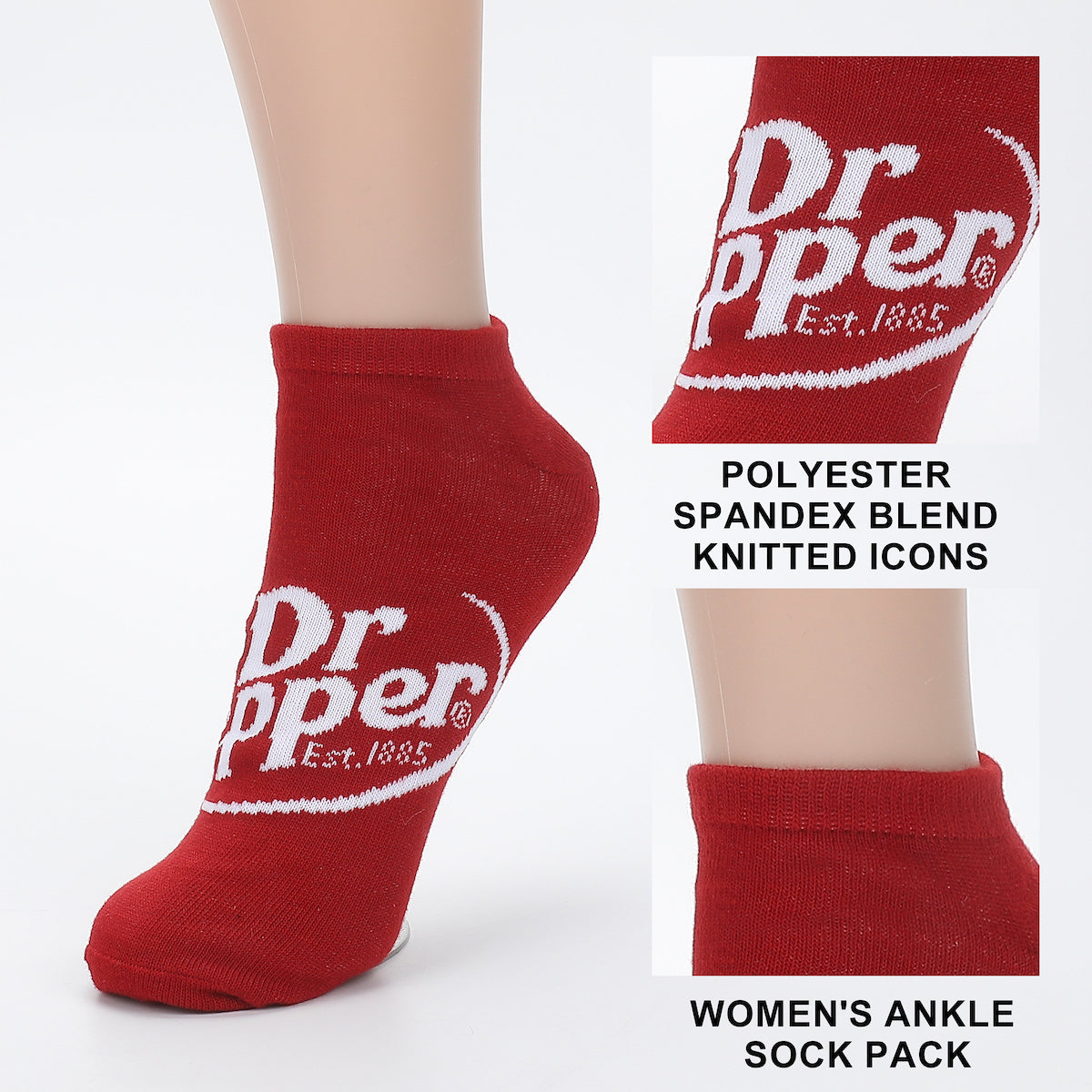 Dr Pepper Logo Women's 5-Pair Pack Ankle Socks