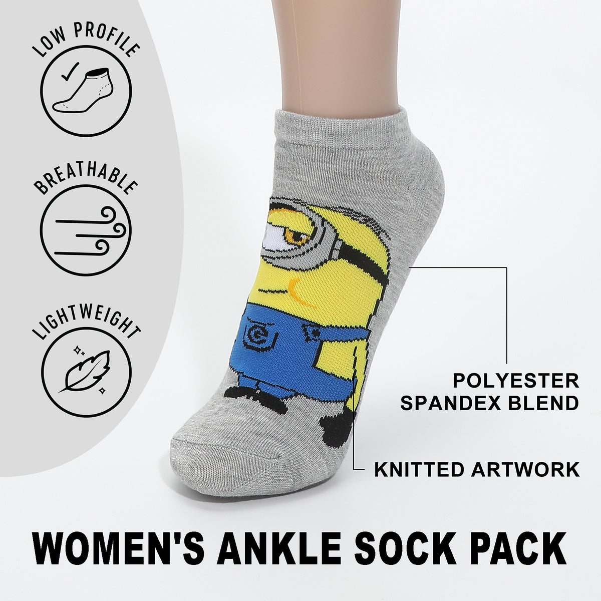 Minions Multi Character Ankle Sock for Adult Women Fandom Wear