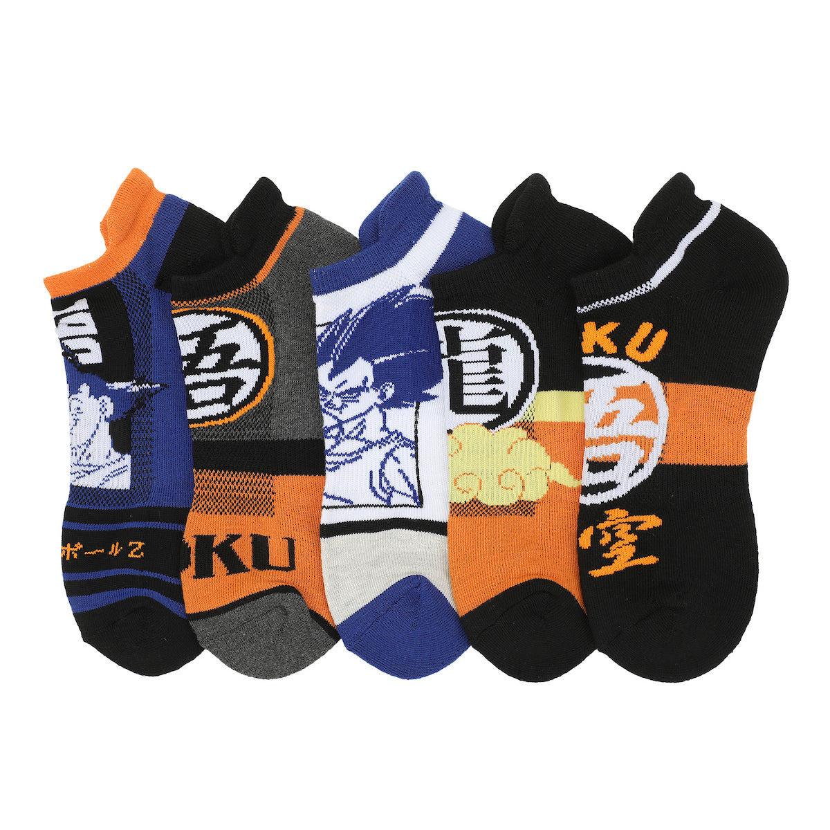 Dragon Ball Z Goku Character Art & Kanji Symbols Men's 5-Pair Ankle Socks
