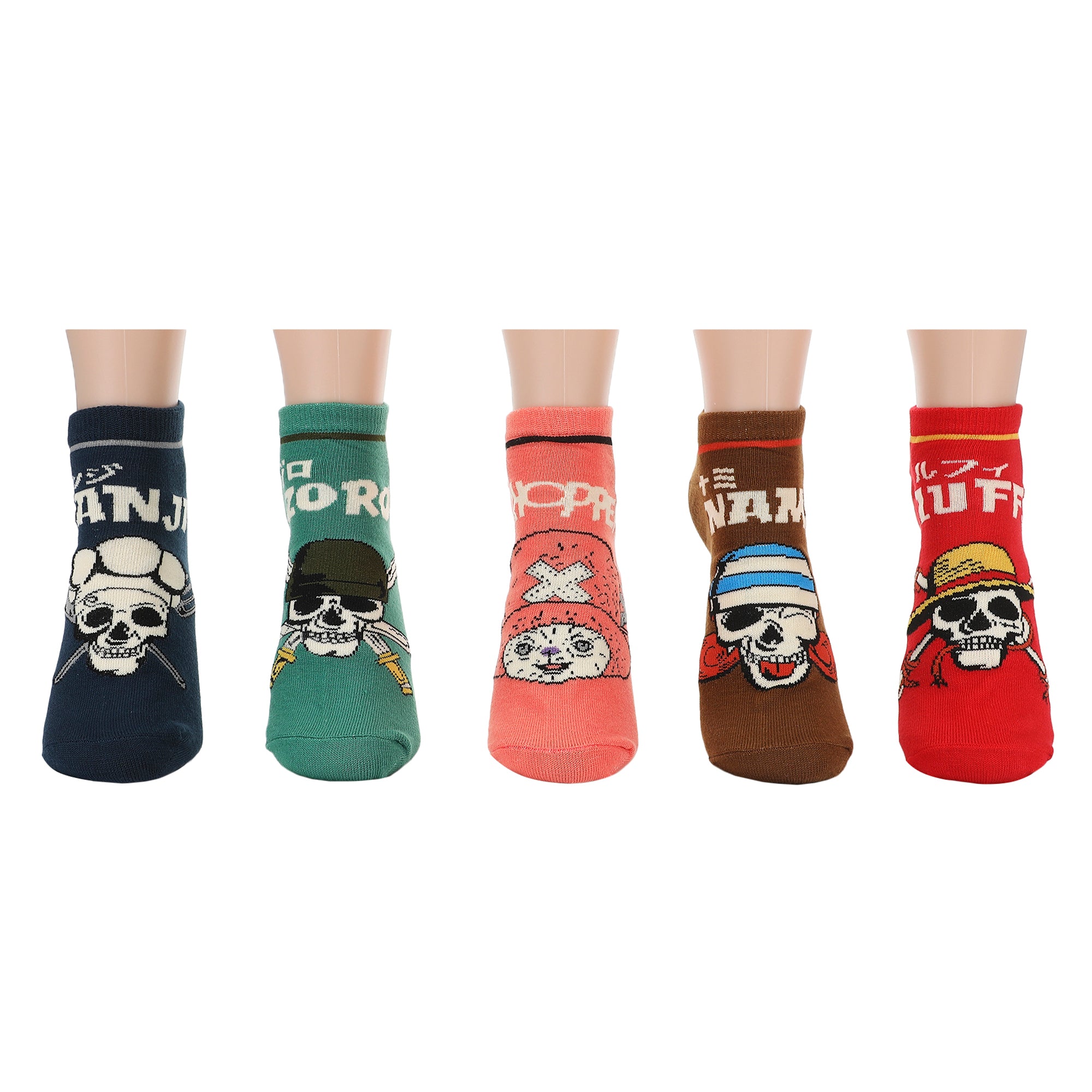 One Piece Jolly Rogers with Chopper Multicolor Ankle Socks for Men (Pack of 5)