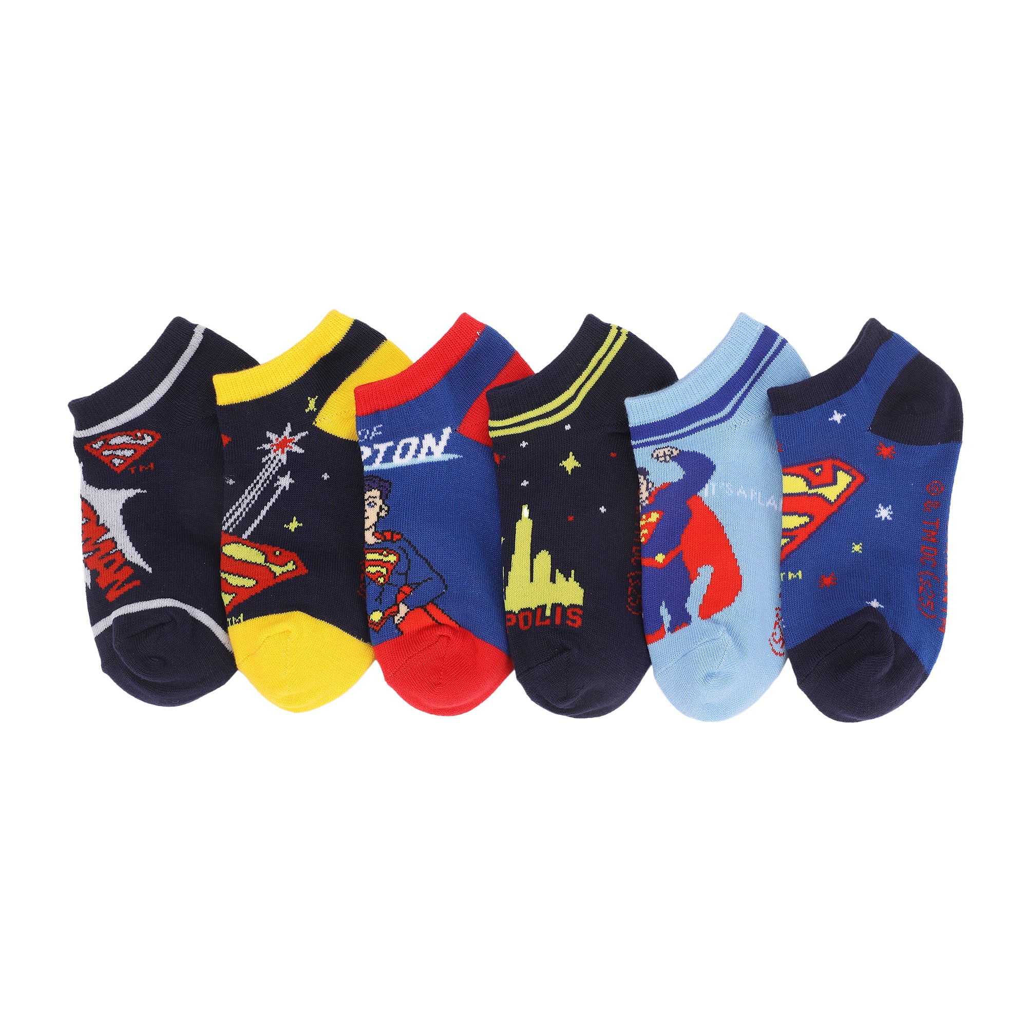 Superman On Different Character Youth Ankle Socks 6 Pack