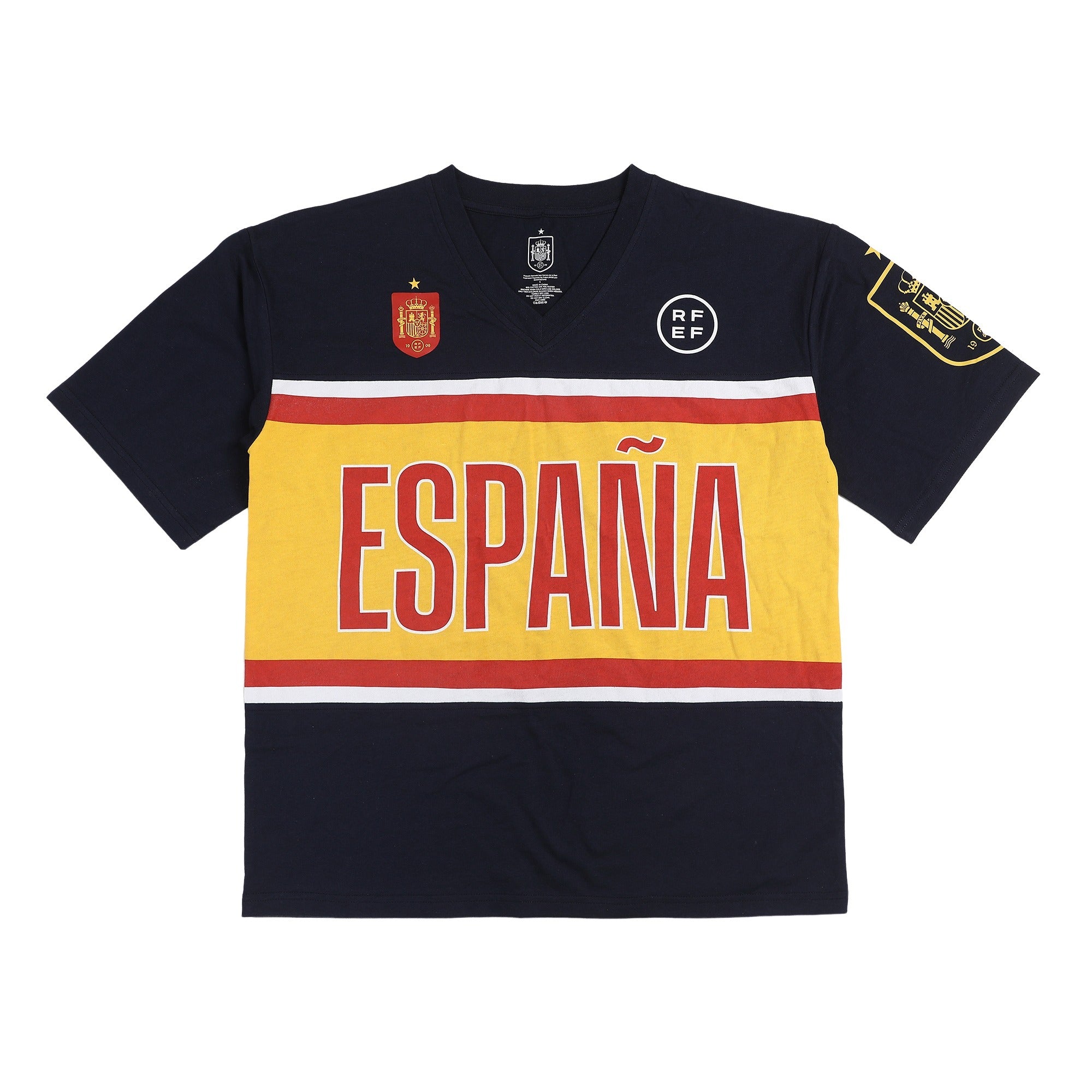 Spain Soccer Federation Espana Logo Women’s Navy Crew Neck Short Sleeve T-shirt
