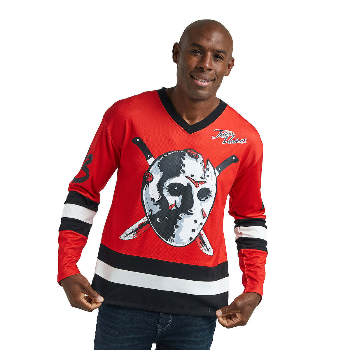 Friday The 13th Jason Mask Long Sleeve Men's Colorblock Cosplay Hockey Jersey