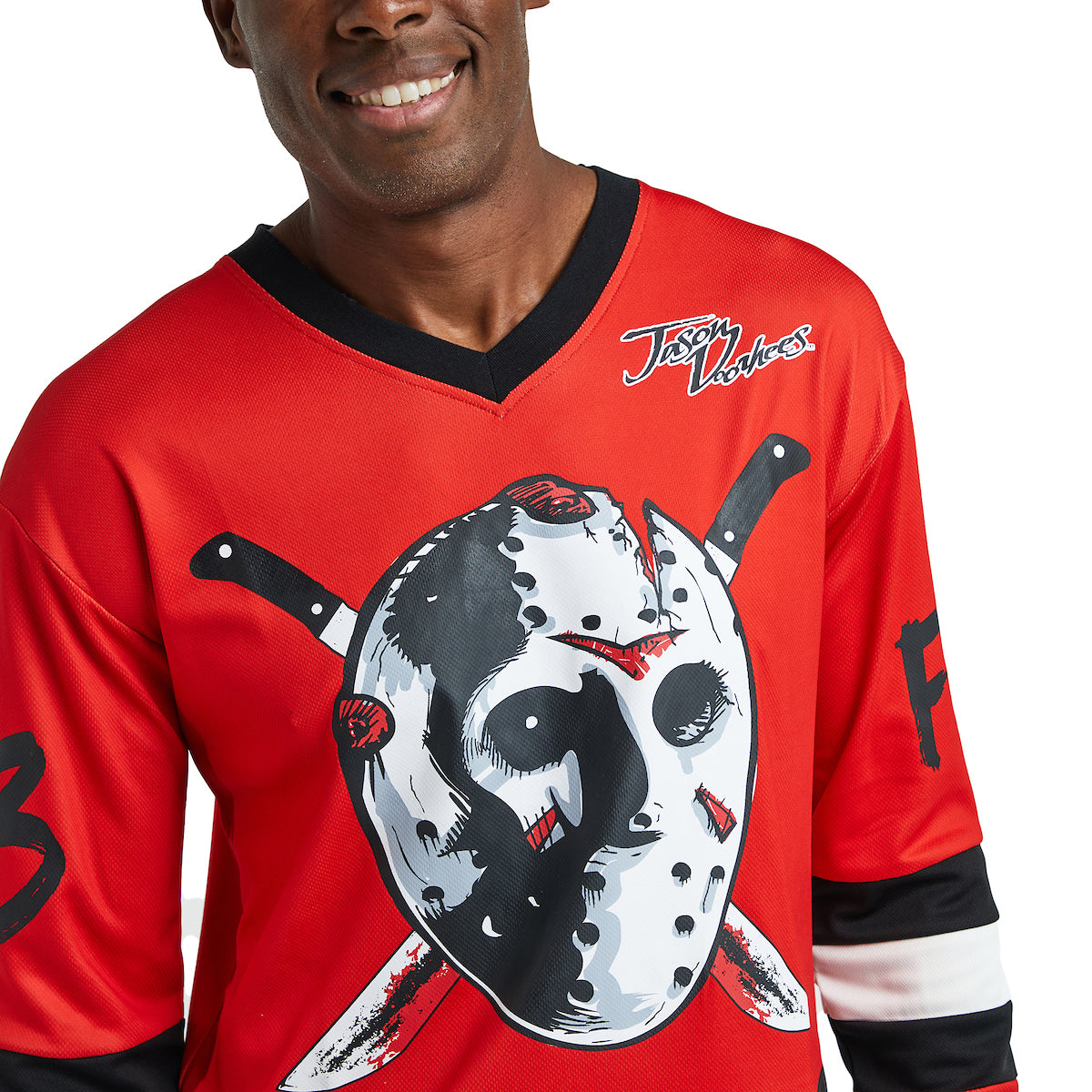 Friday The 13th Jason Mask Long Sleeve Men's Colorblock Cosplay Hockey Jersey