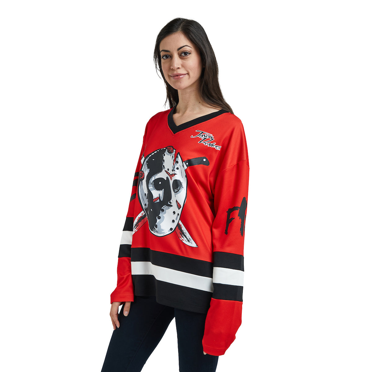 Friday The 13th Jason Mask Long Sleeve Men's Colorblock Cosplay Hockey Jersey