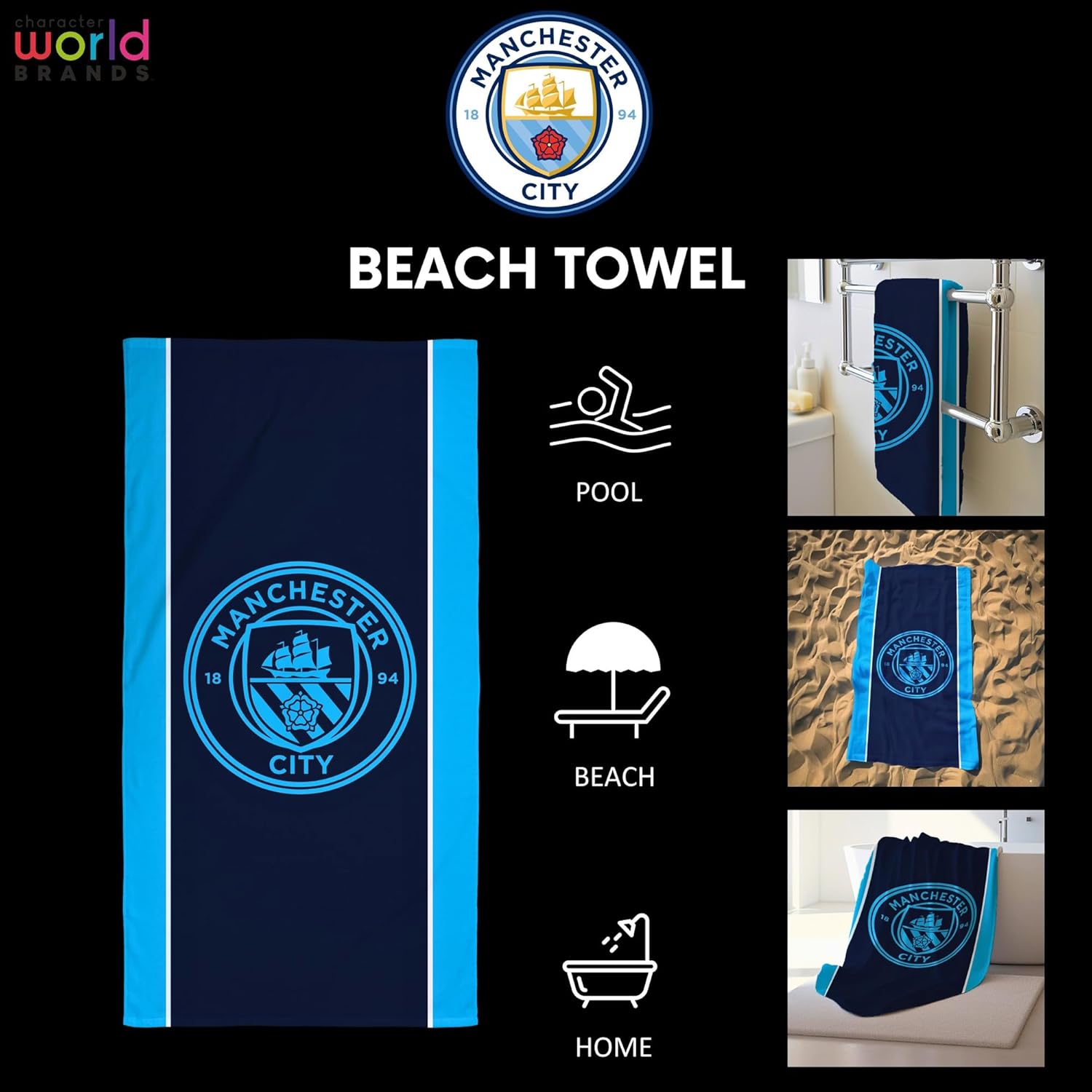 Manchester City FC Character World Official Towel (30 x 60 Inches)