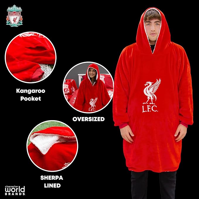 Liverpool FC LFC Redout Adult Red Long Sleeve Wearable Hooded Blanket